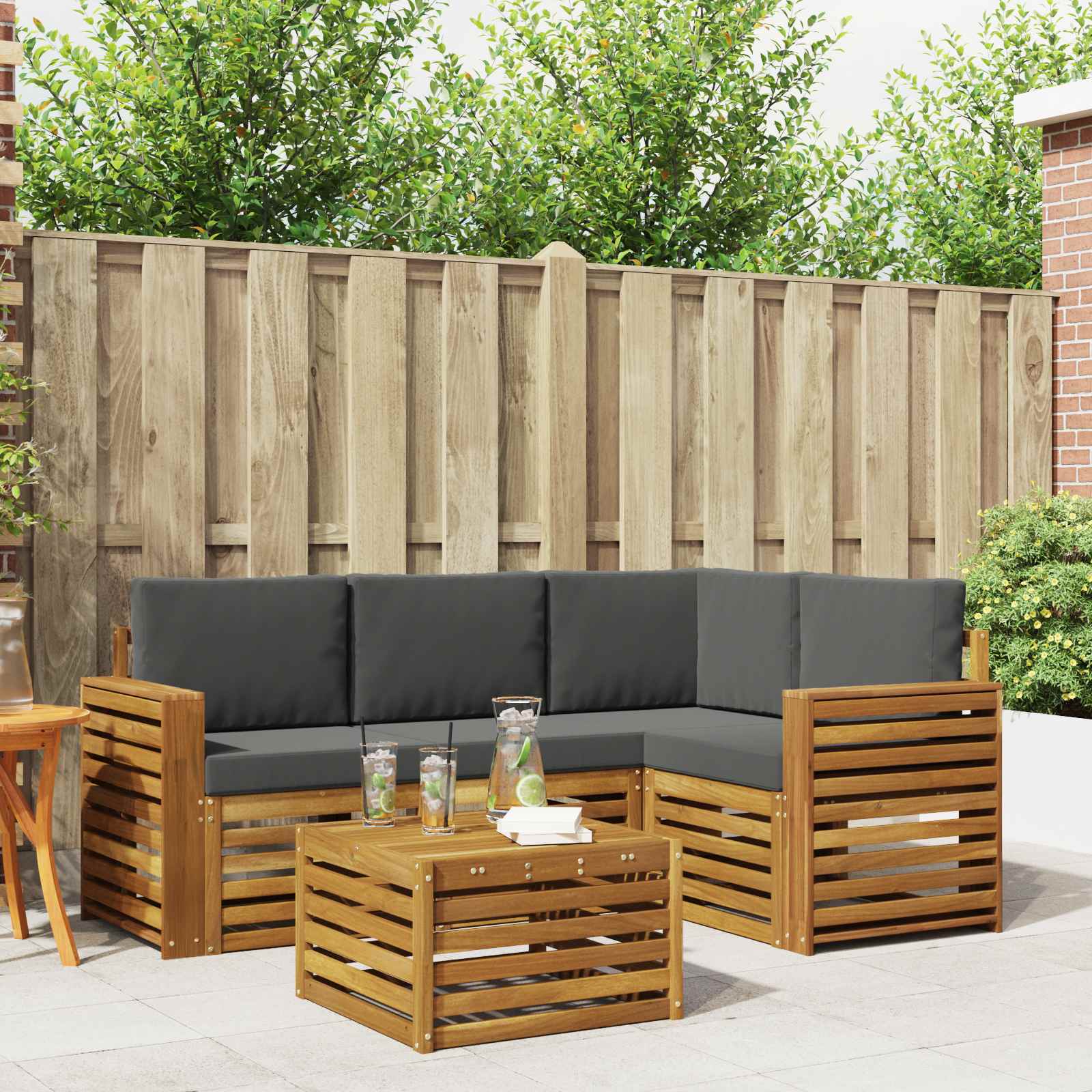 Buiten bankenset met kussen 5 pcs Natuurlijk en Antraciet is nu te koop bij PeponiXL, paradijselijk wonen!