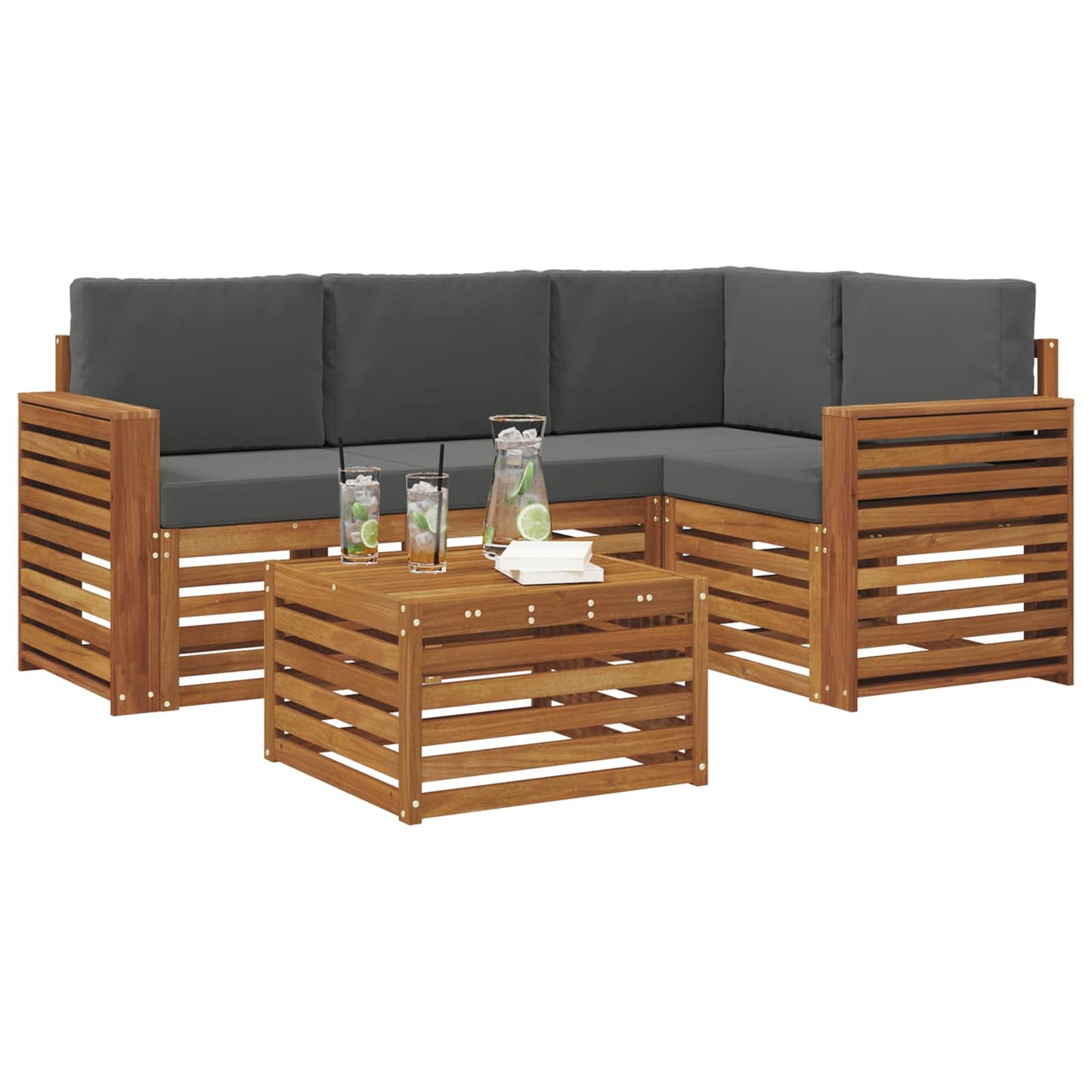Buiten bankenset met kussen 5 pcs Natuurlijk en Antraciet is nu te koop bij PeponiXL, paradijselijk wonen!