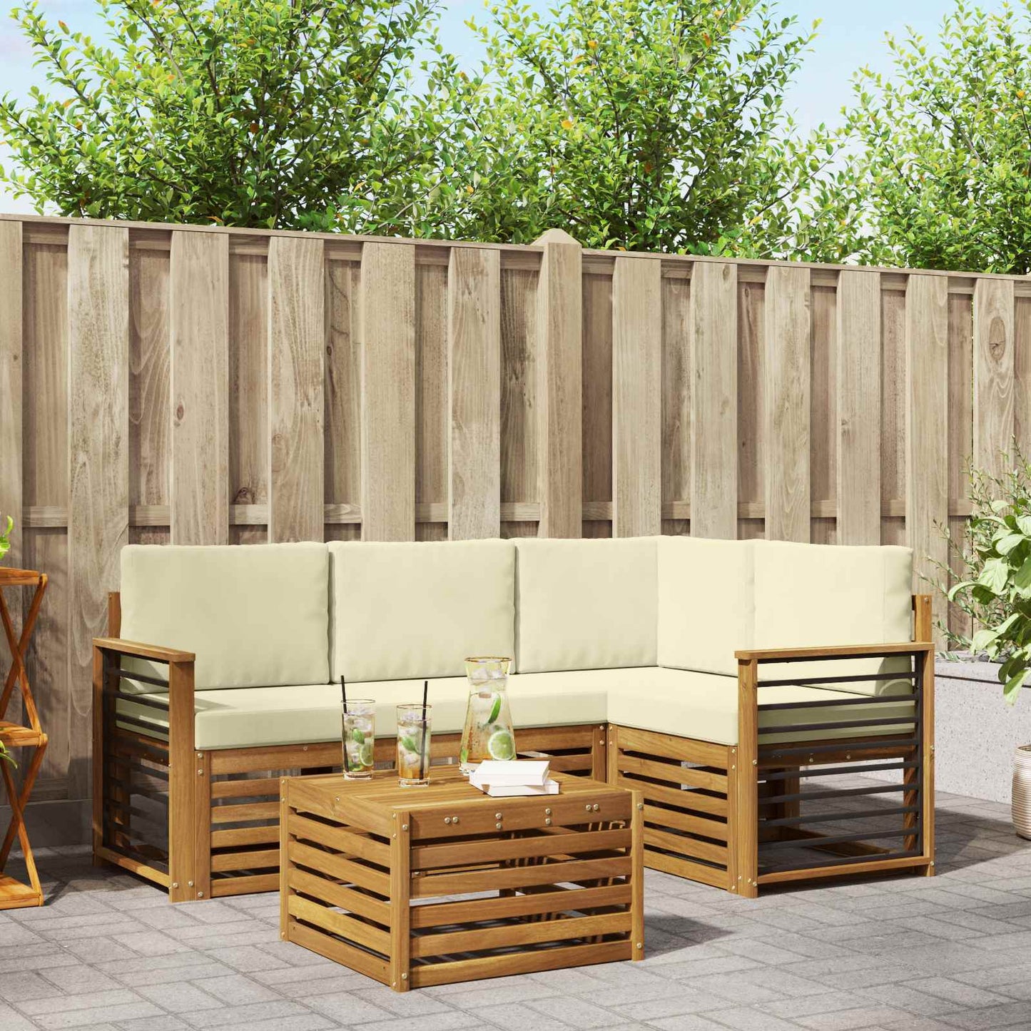 Buiten bankenset met kussen 5 pcs Natuurlijk en Crème is nu te koop bij PeponiXL, paradijselijk wonen!