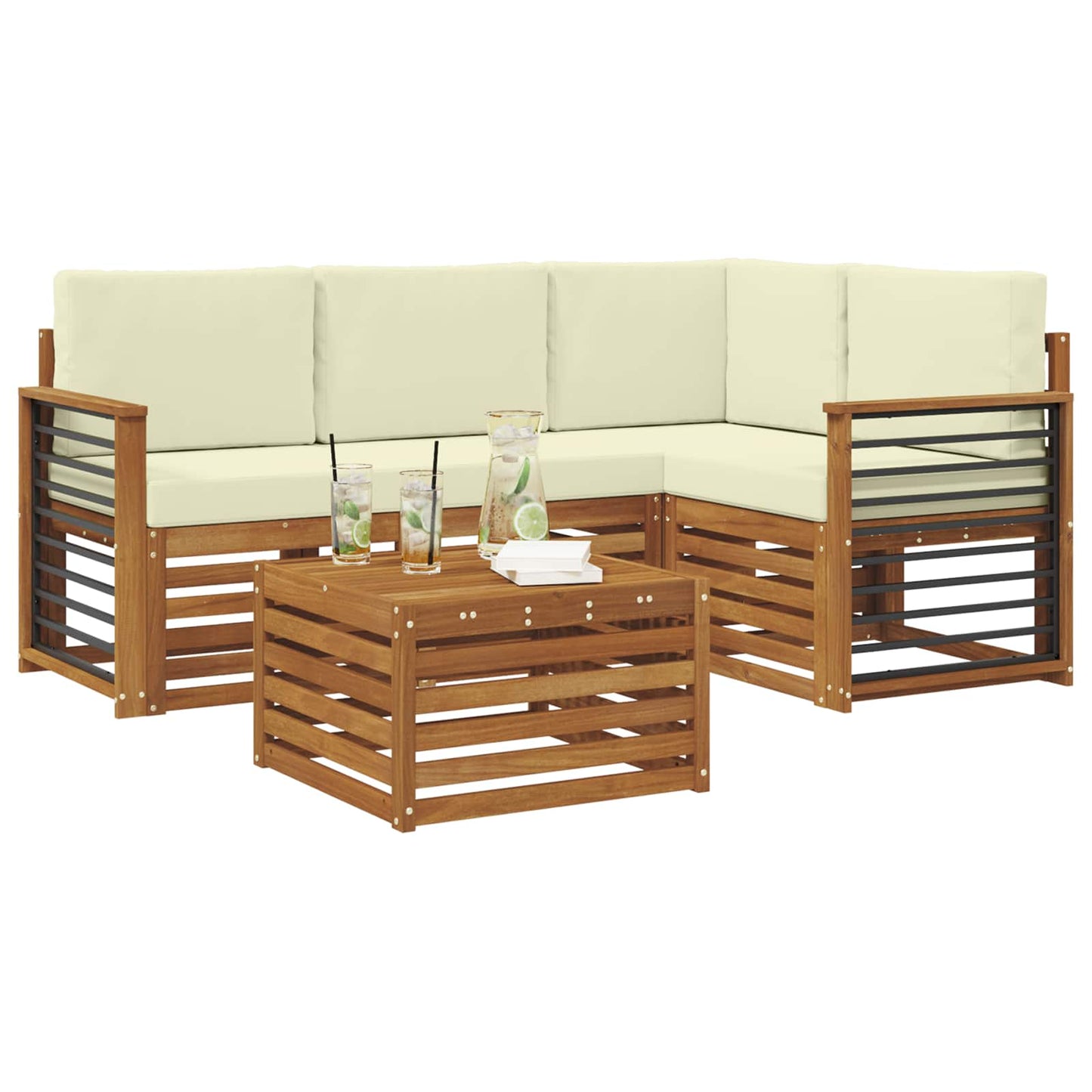 Buiten bankenset met kussen 5 pcs Natuurlijk en Crème is nu te koop bij PeponiXL, paradijselijk wonen!