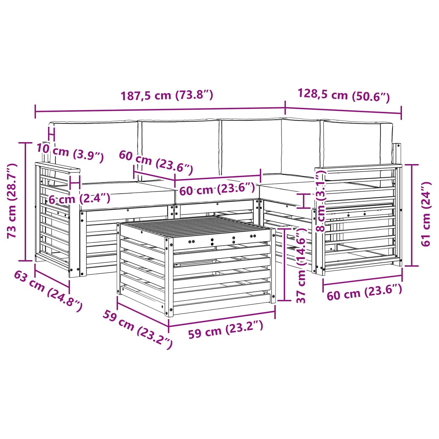 Buiten bankenset met kussen 5 pcs Natuurlijk en Crème is nu te koop bij PeponiXL, paradijselijk wonen!