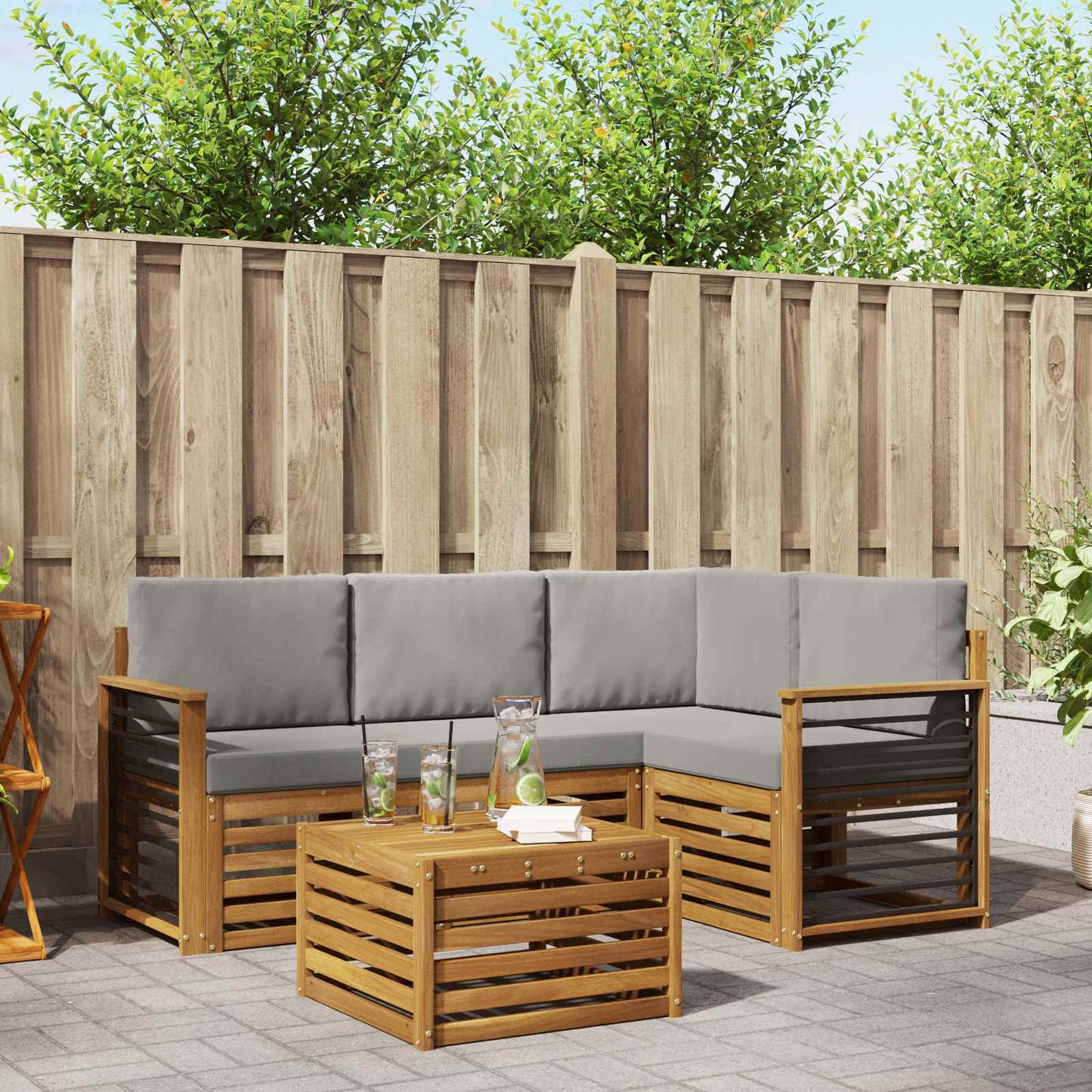 Buiten bankenset met kussen 5 pcs Natuurlijk en Lichtgrijs is nu te koop bij PeponiXL, paradijselijk wonen!