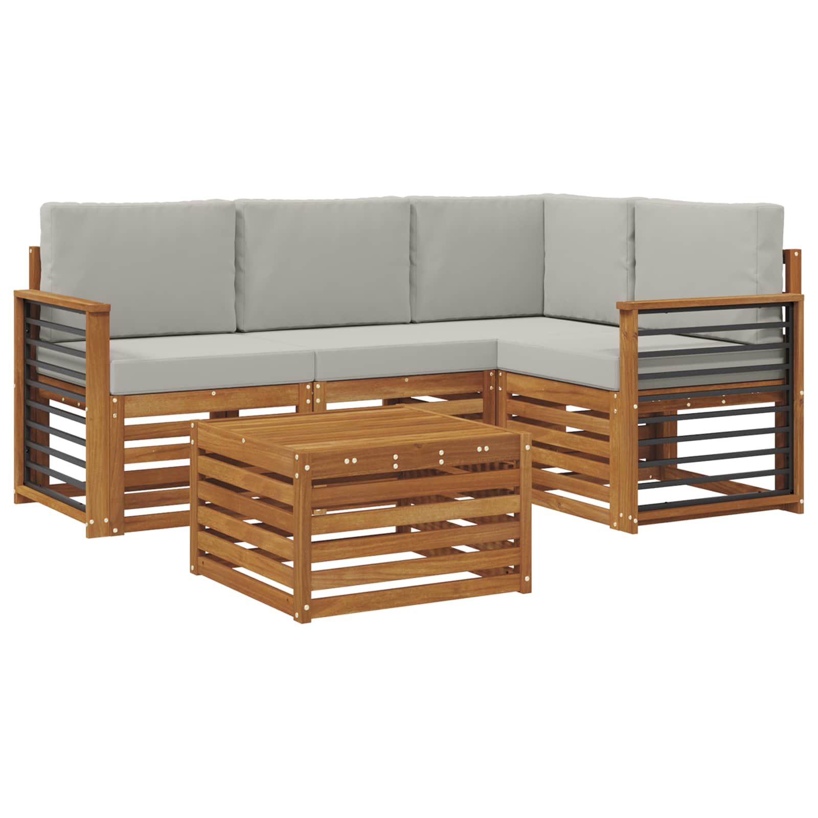 Buiten bankenset met kussen 5 pcs Natuurlijk en Lichtgrijs is nu te koop bij PeponiXL, paradijselijk wonen!