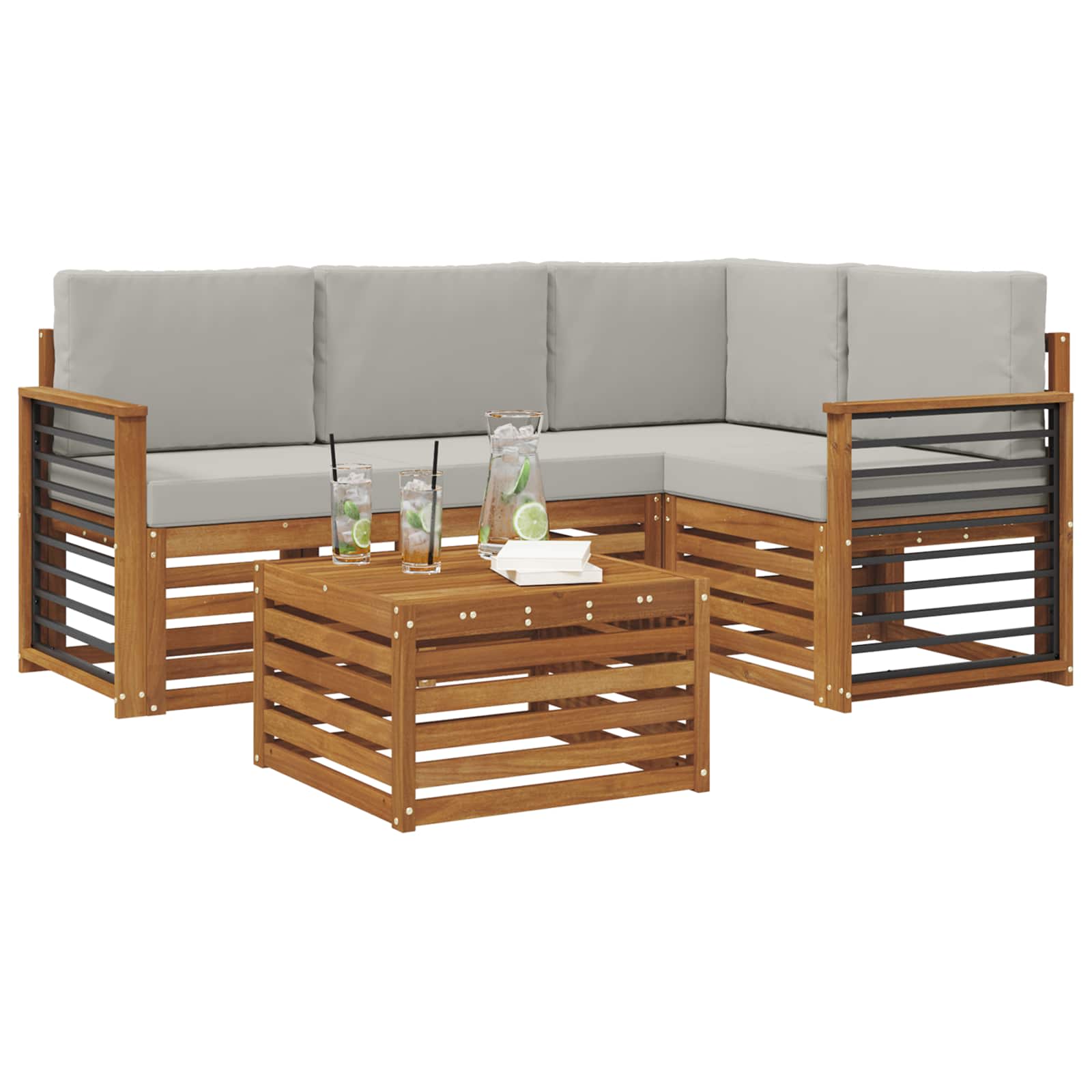 Buiten bankenset met kussen 5 pcs Natuurlijk en Lichtgrijs is nu te koop bij PeponiXL, paradijselijk wonen!