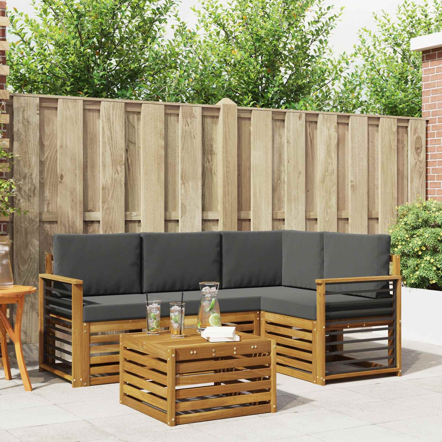 Buiten bankenset met kussen 5 pcs Natuurlijk en Antraciet is nu te koop bij PeponiXL, paradijselijk wonen!
