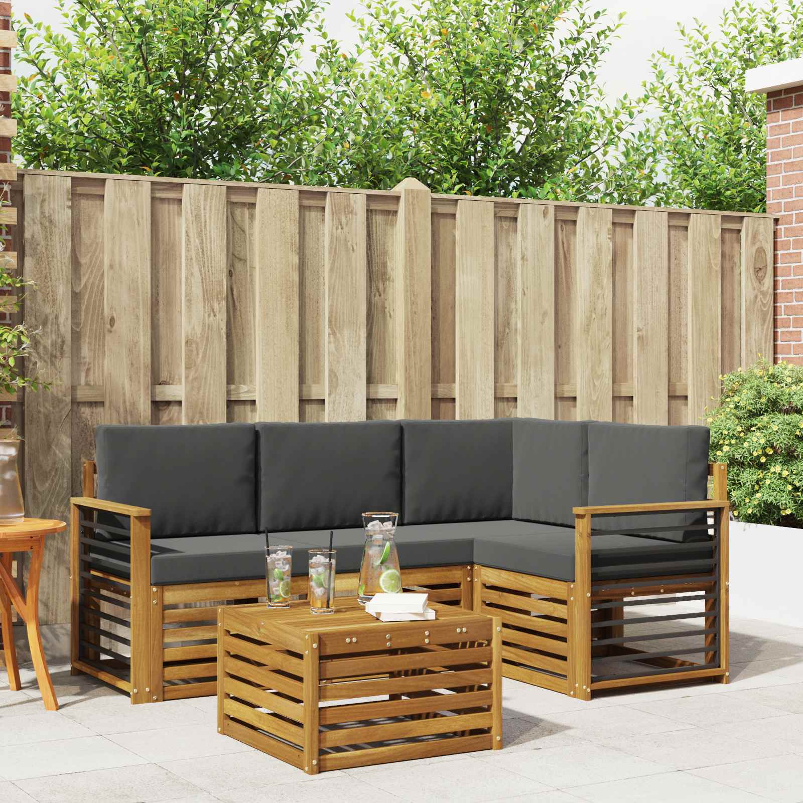 Buiten bankenset met kussen 5 pcs Natuurlijk en Antraciet is nu te koop bij PeponiXL, paradijselijk wonen!