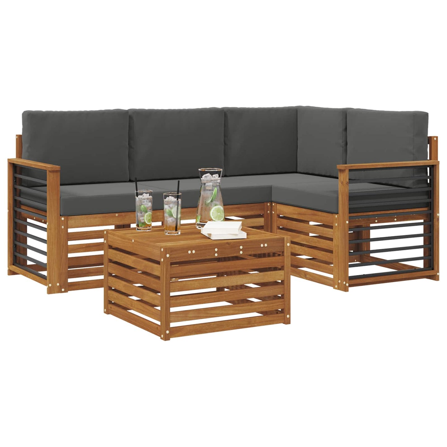 Buiten bankenset met kussen 5 pcs Natuurlijk en Antraciet is nu te koop bij PeponiXL, paradijselijk wonen!