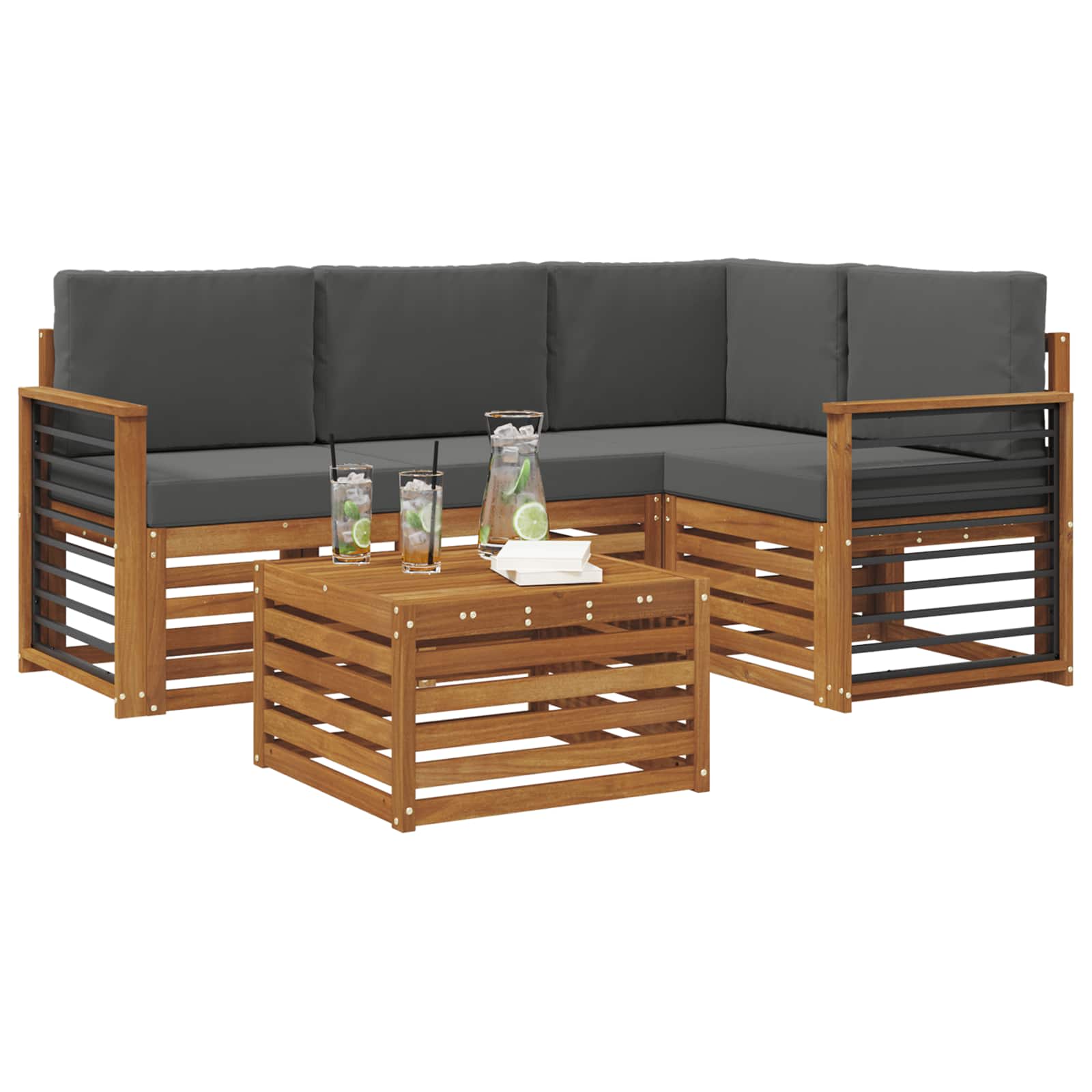 Buiten bankenset met kussen 5 pcs Natuurlijk en Antraciet is nu te koop bij PeponiXL, paradijselijk wonen!