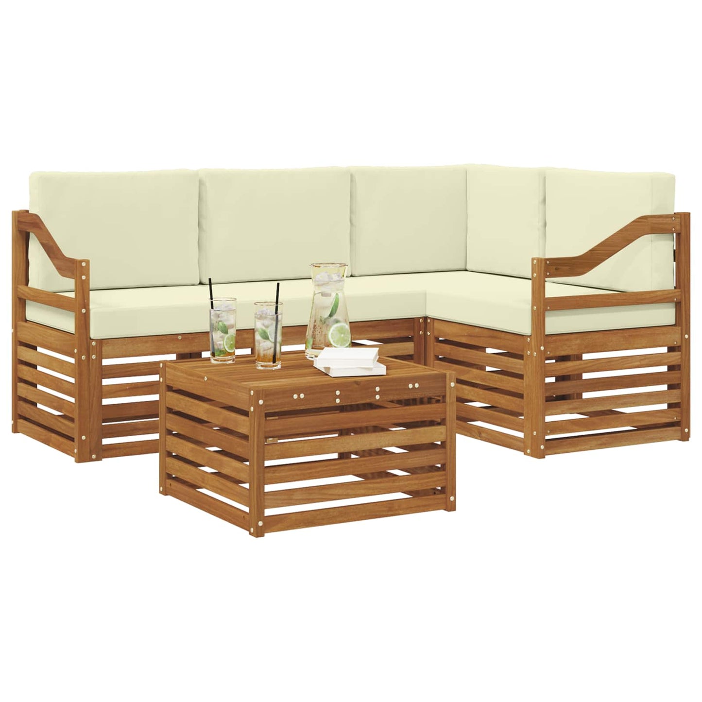 Buiten bankenset met kussen 5 pcs Natuurlijk en Crème is nu te koop bij PeponiXL, paradijselijk wonen!