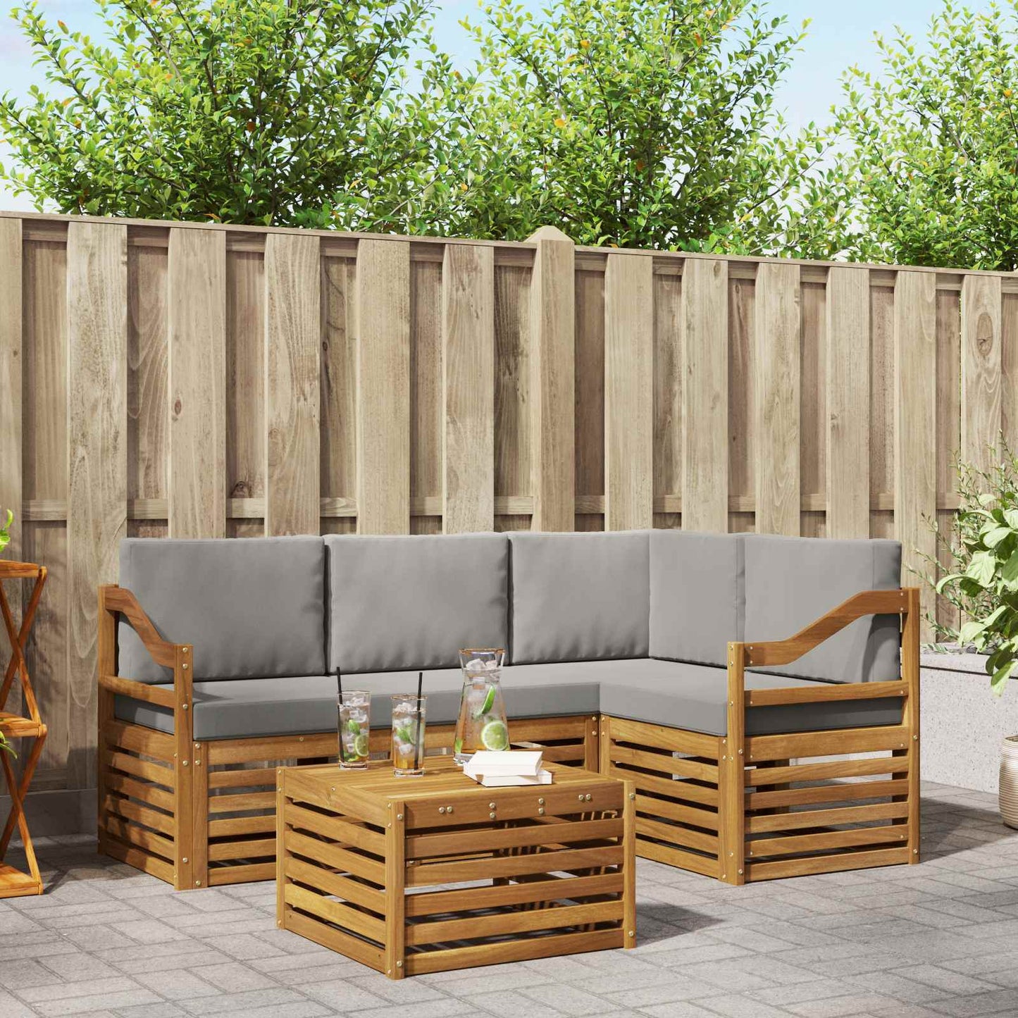 Buiten bankenset met kussen 5 pcs Natuurlijk en Lichtgrijs is nu te koop bij PeponiXL, paradijselijk wonen!