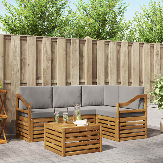 Buiten bankenset met kussen 5 pcs Natuurlijk en Lichtgrijs is nu te koop bij PeponiXL, paradijselijk wonen!
