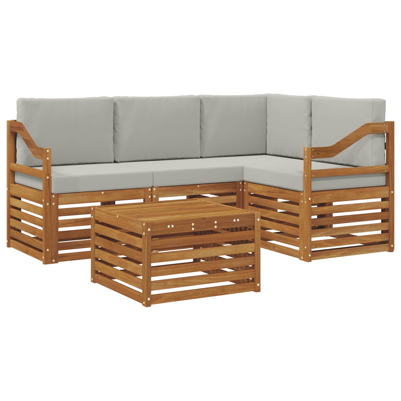 Buiten bankenset met kussen 5 pcs Natuurlijk en Lichtgrijs is nu te koop bij PeponiXL, paradijselijk wonen!