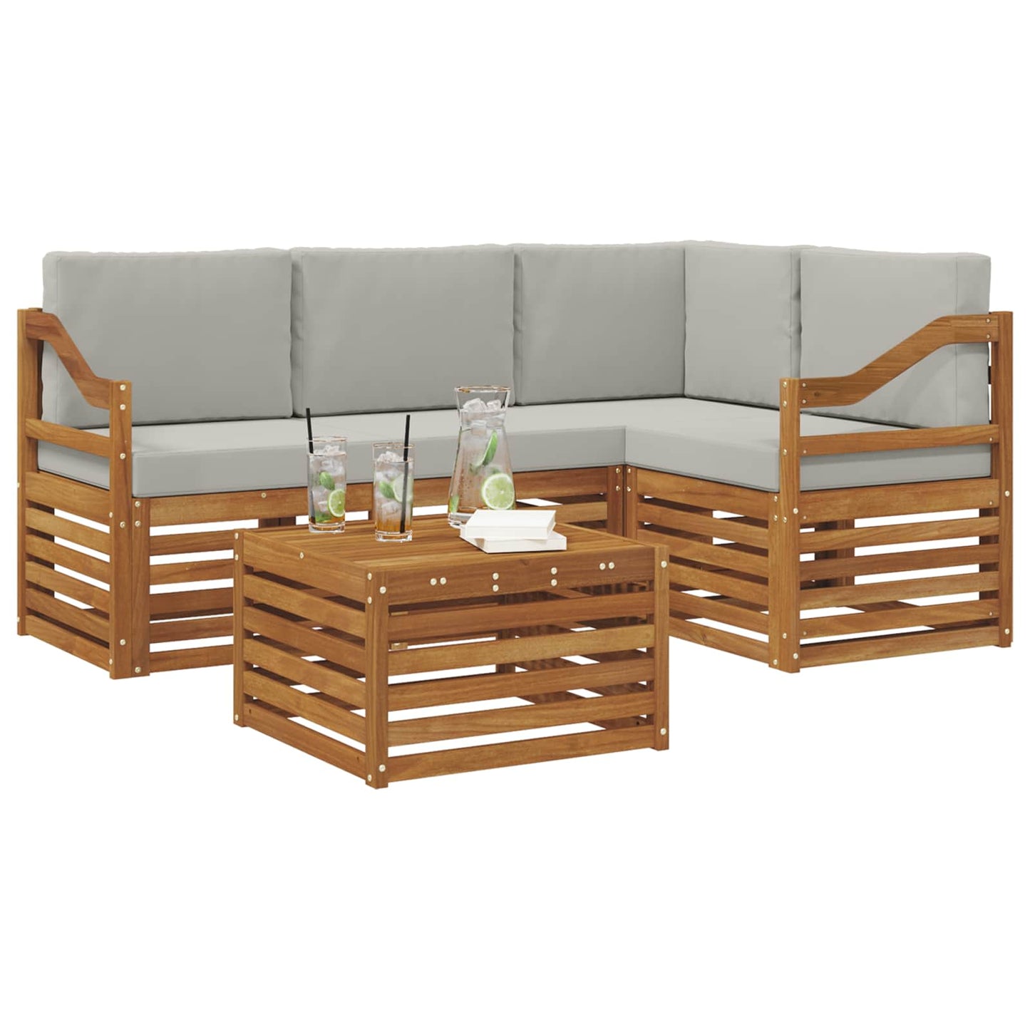 Buiten bankenset met kussen 5 pcs Natuurlijk en Lichtgrijs is nu te koop bij PeponiXL, paradijselijk wonen!
