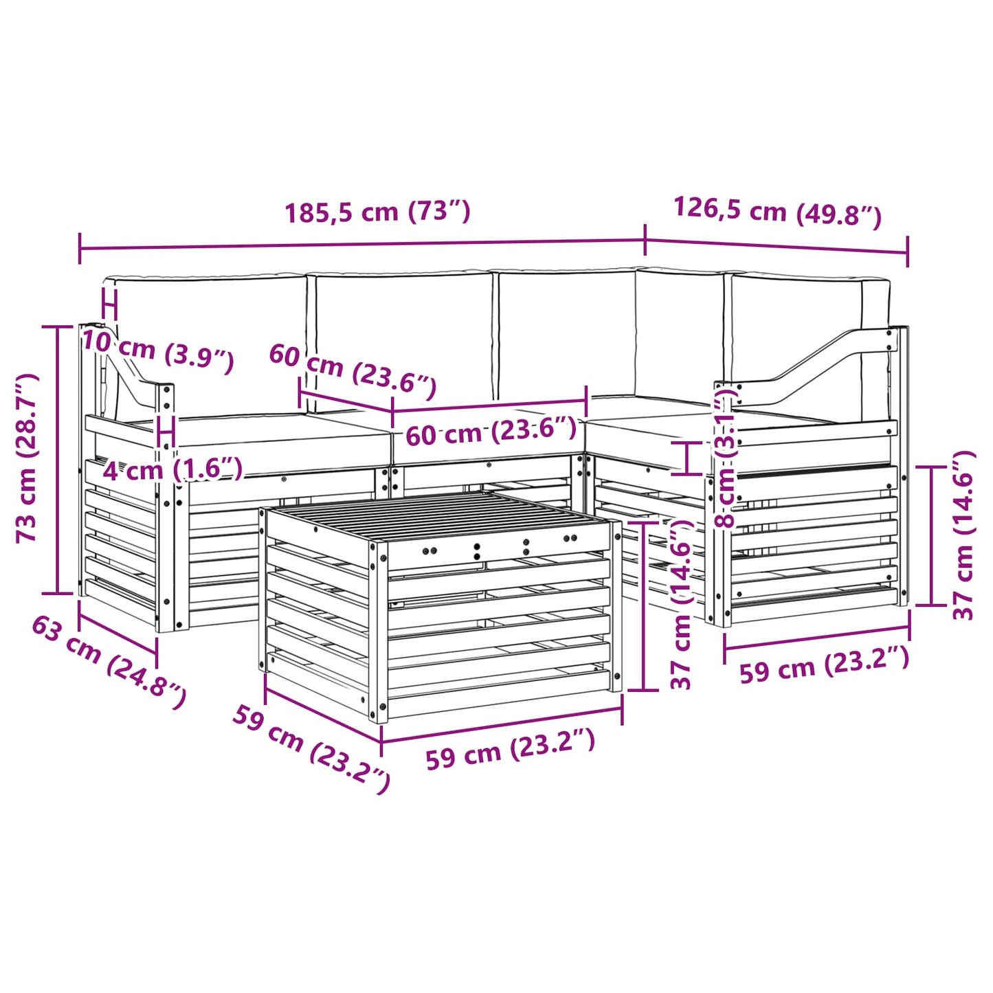 Buiten bankenset met kussen 5 pcs Natuurlijk en Lichtgrijs is nu te koop bij PeponiXL, paradijselijk wonen!