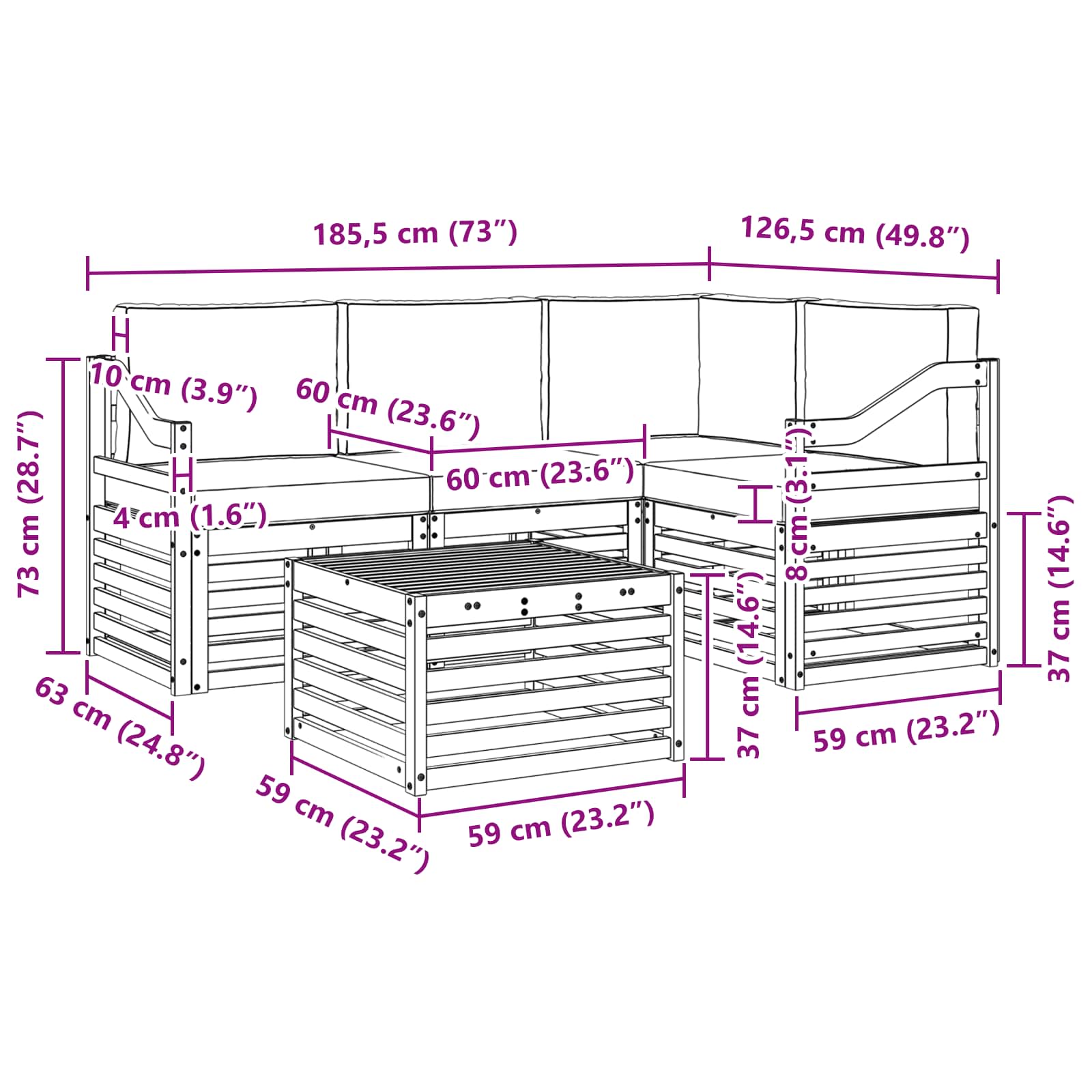Buiten bankenset met kussen 5 pcs Natuurlijk en Lichtgrijs is nu te koop bij PeponiXL, paradijselijk wonen!