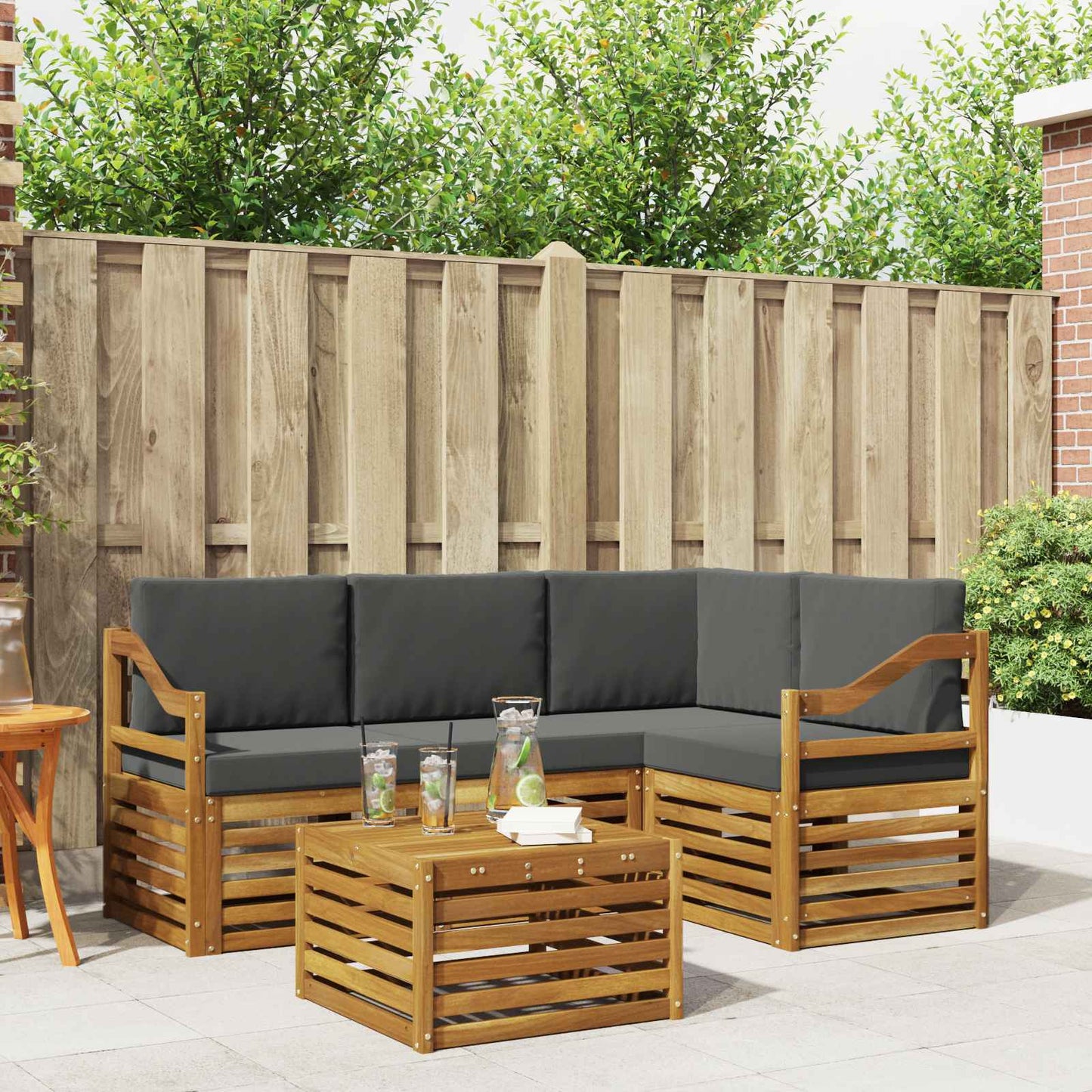 Buiten bankenset met kussen 5 pcs Natuurlijk en Antraciet is nu te koop bij PeponiXL, paradijselijk wonen!