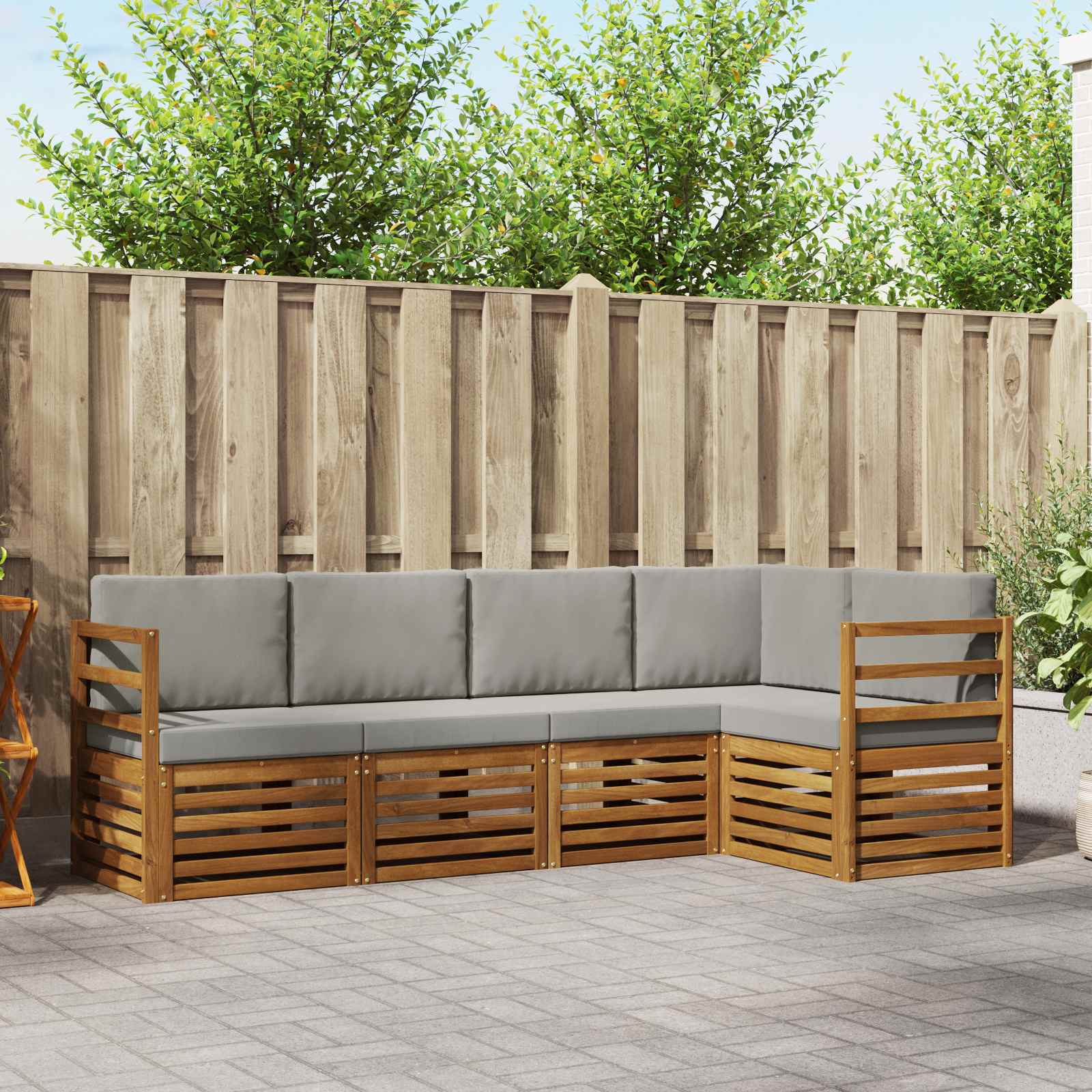 Hoekbank Set 5 pcs Natuurlijk en Lichtgrijs Massief Acaciahout is nu te koop bij PeponiXL, paradijselijk wonen!