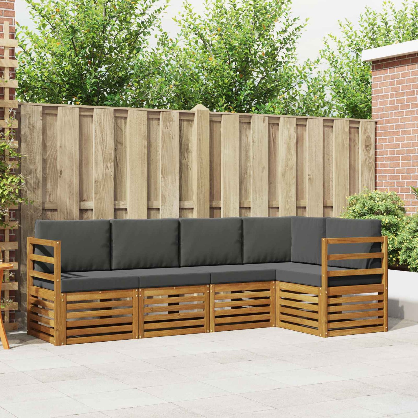 Hoekbank Set 5 pcs Natuurlijk en Antraciet Massief Acaciahout is nu te koop bij PeponiXL, paradijselijk wonen!