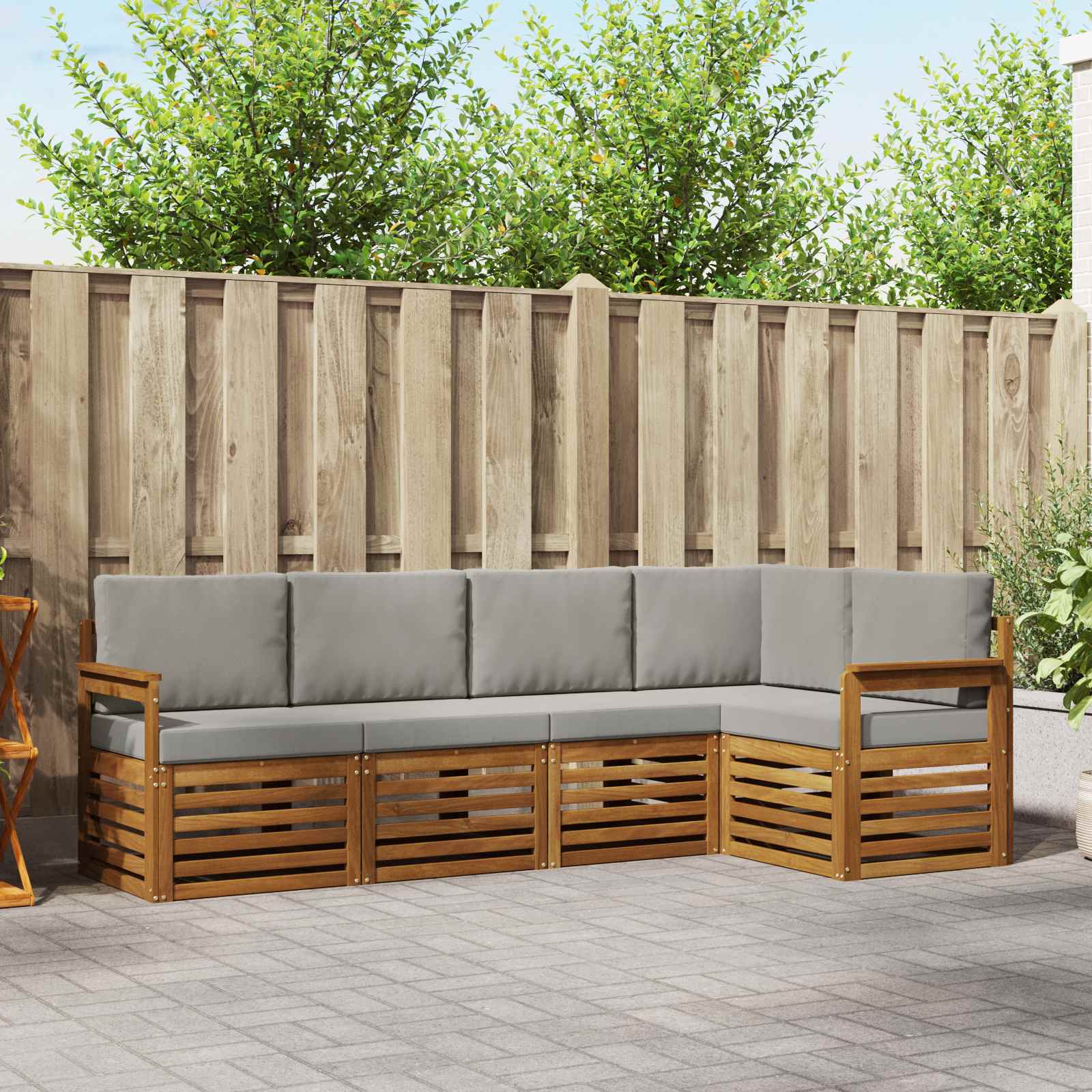 Hoekbank Set 5 pcs Natuurlijk en Lichtgrijs Massief Acaciahout is nu te koop bij PeponiXL, paradijselijk wonen!