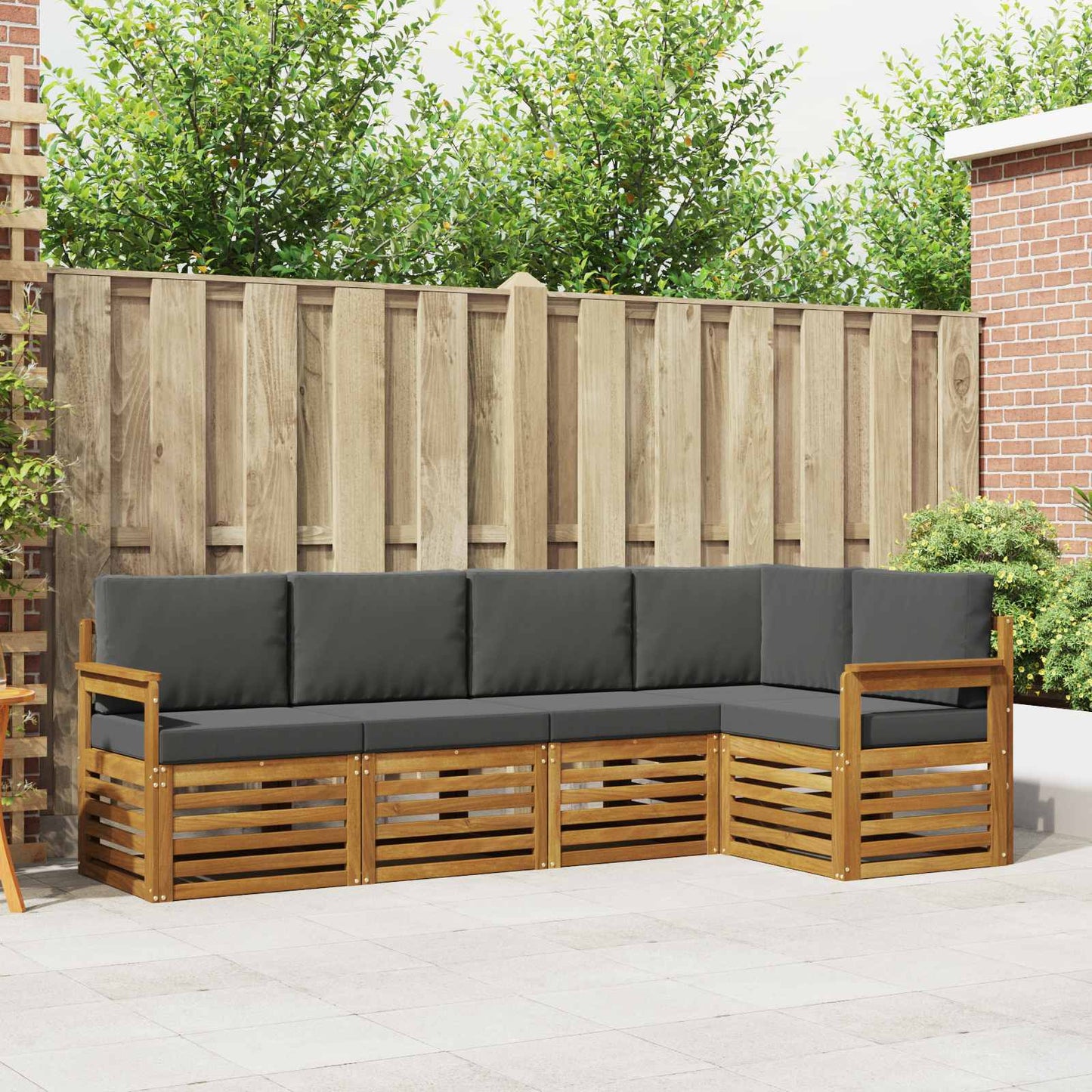 Hoekbank Set 5 pcs Natuurlijk en Antraciet Massief Acaciahout is nu te koop bij PeponiXL, paradijselijk wonen!