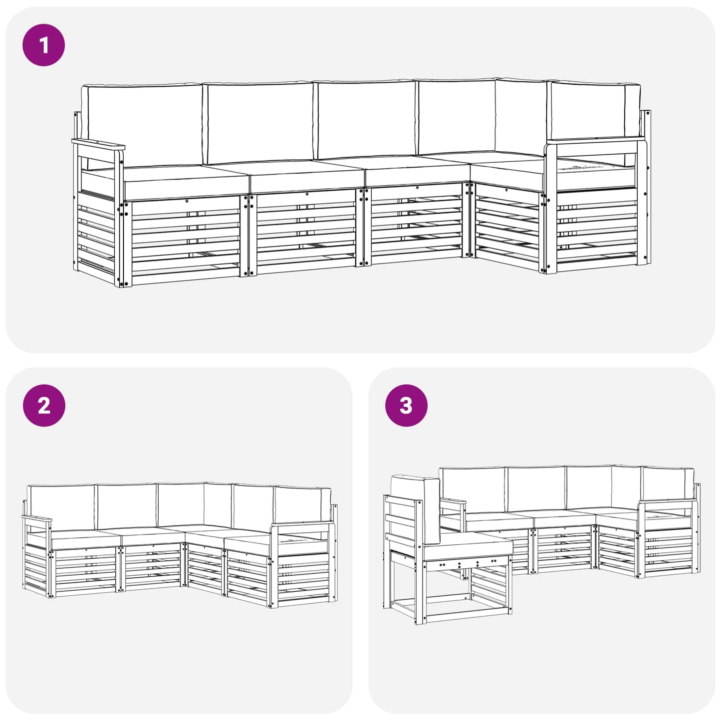 Hoekbank Set 5 pcs Natuurlijk en Antraciet Massief Acaciahout is nu te koop bij PeponiXL, paradijselijk wonen!