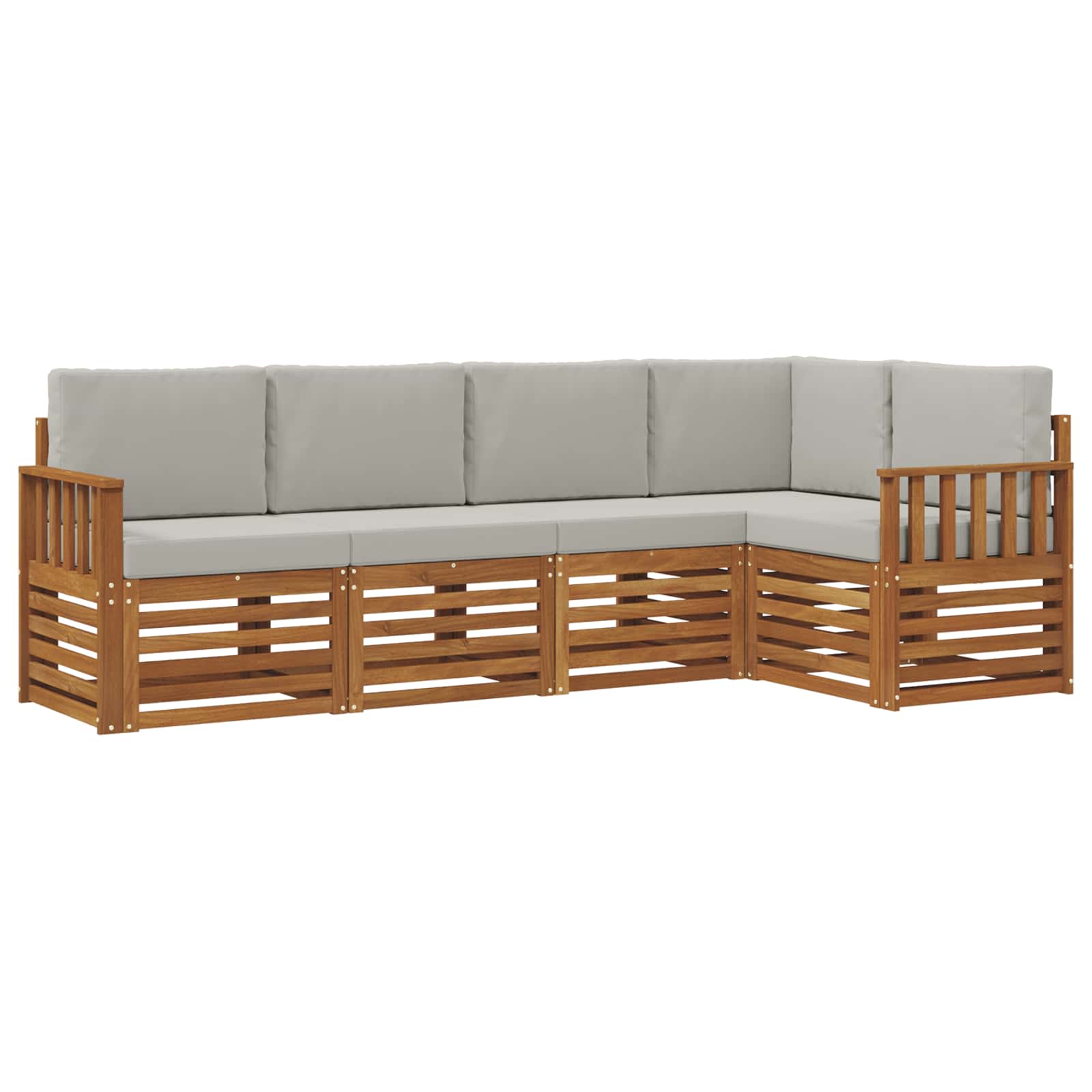 Hoekbank Set 5 pcs Natuurlijk en Lichtgrijs Massief Acaciahout is nu te koop bij PeponiXL, paradijselijk wonen!