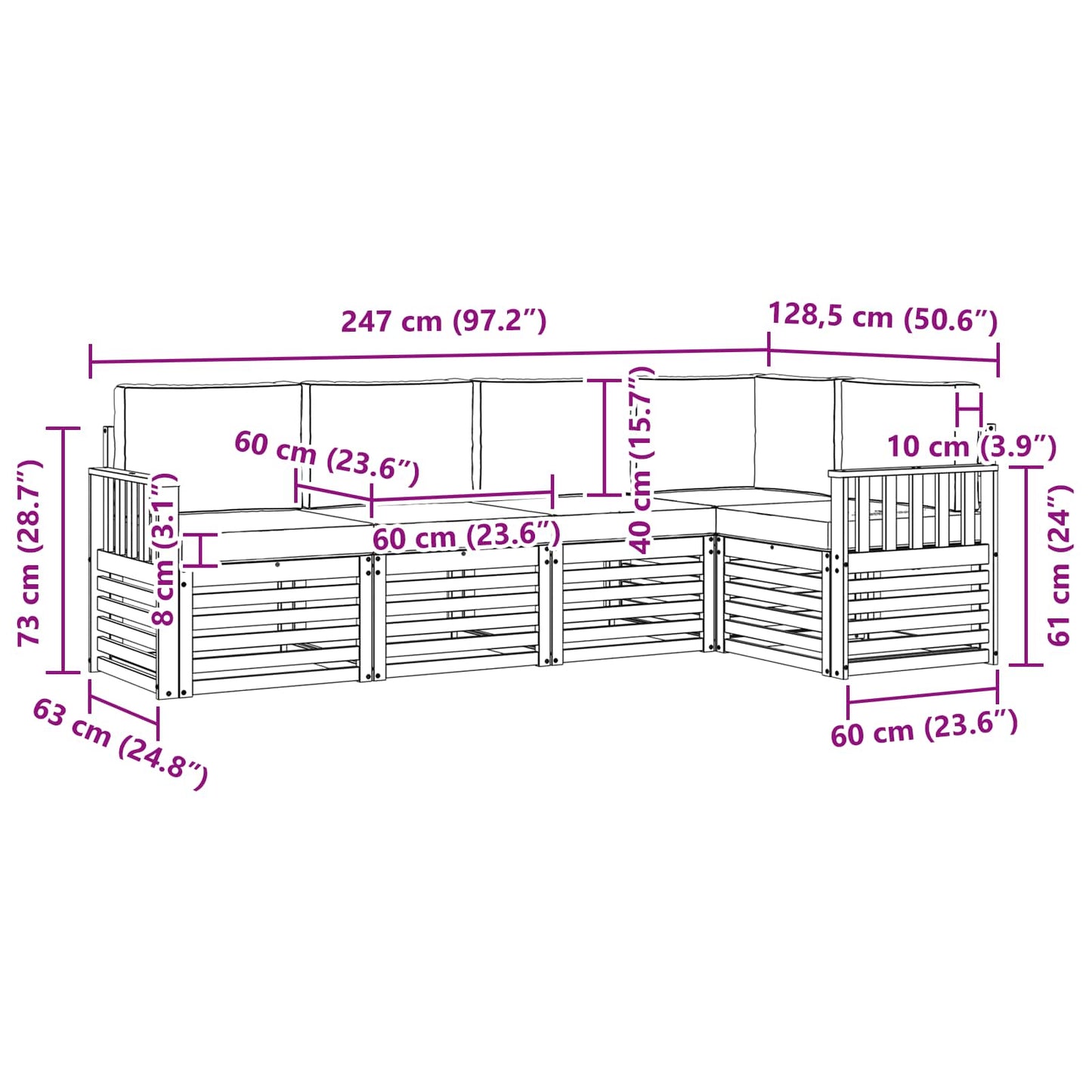 Hoekbank Set 5 pcs Natuurlijk en Lichtgrijs Massief Acaciahout is nu te koop bij PeponiXL, paradijselijk wonen!