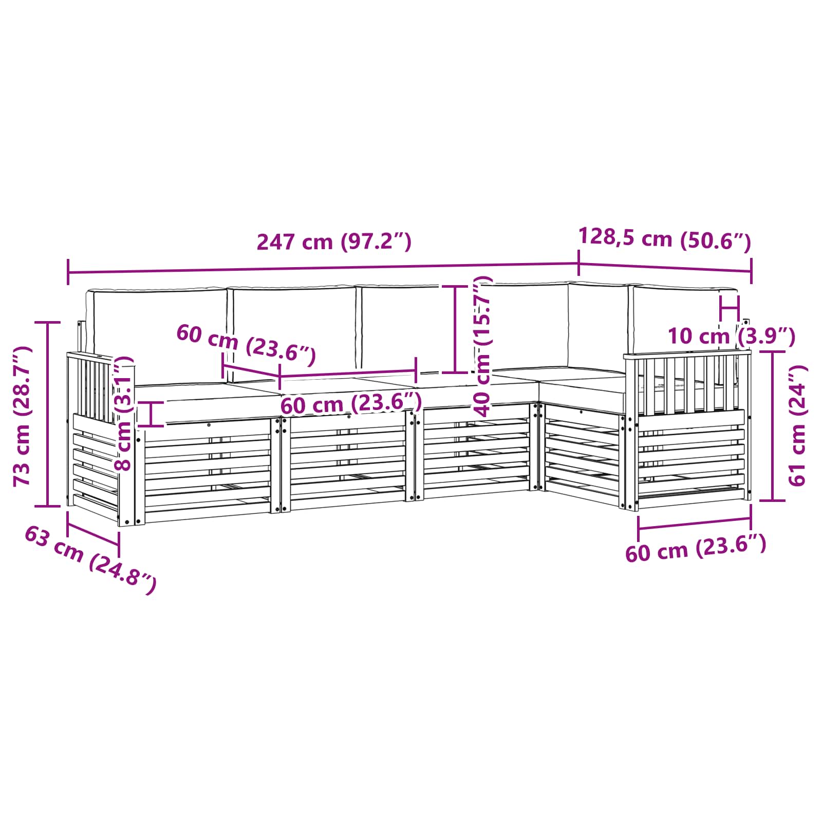 Hoekbank Set 5 pcs Natuurlijk en Lichtgrijs Massief Acaciahout is nu te koop bij PeponiXL, paradijselijk wonen!