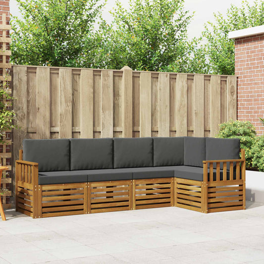 Hoekbank Set 5 pcs Natuurlijk en Antraciet Massief Acaciahout is nu te koop bij PeponiXL, paradijselijk wonen!