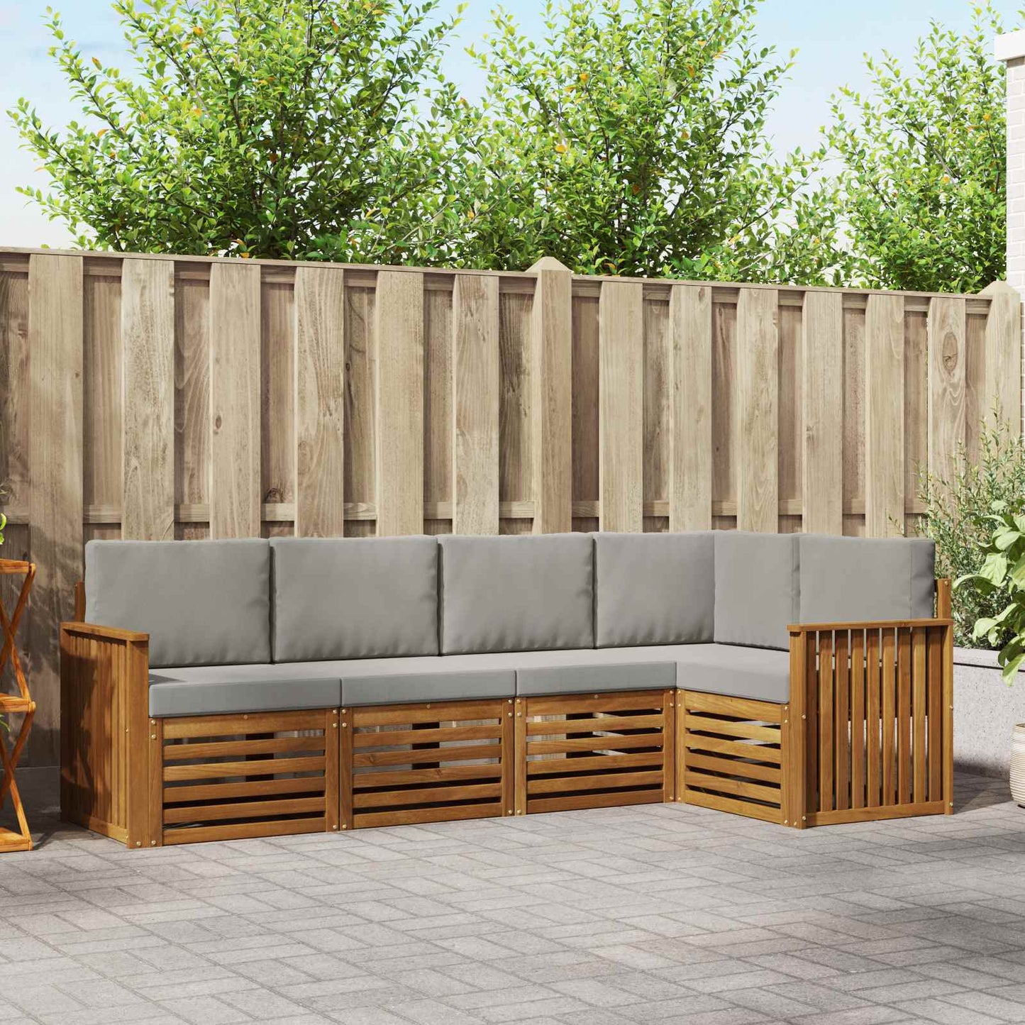 Hoekbank Set 5 pcs Natuurlijk en Lichtgrijs Massief Acaciahout is nu te koop bij PeponiXL, paradijselijk wonen!