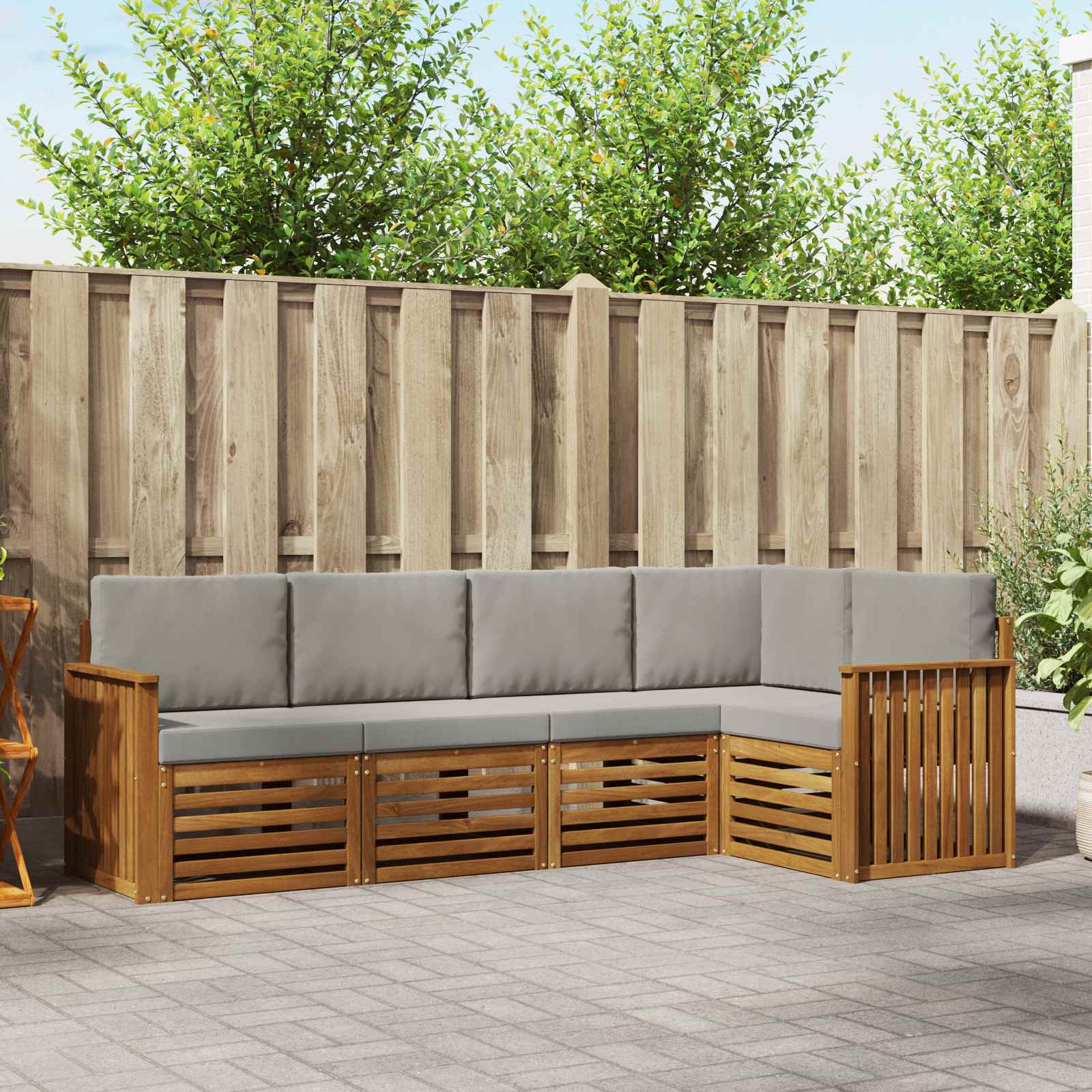 Hoekbank Set 5 pcs Natuurlijk en Lichtgrijs Massief Acaciahout is nu te koop bij PeponiXL, paradijselijk wonen!