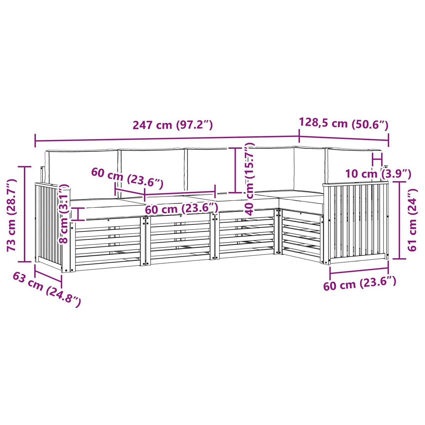Hoekbank Set 5 pcs Natuurlijk en Lichtgrijs Massief Acaciahout is nu te koop bij PeponiXL, paradijselijk wonen!