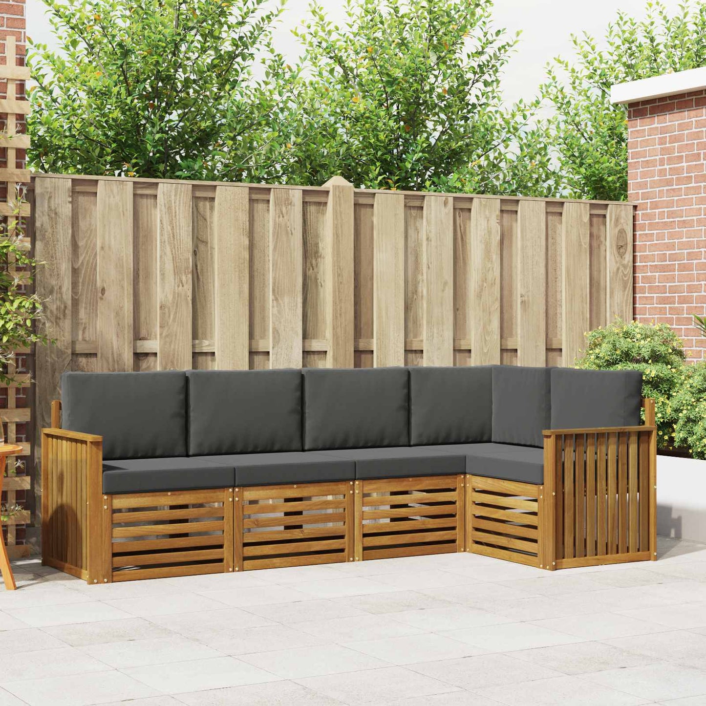 Hoekbank Set 5 pcs Natuurlijk en Antraciet Massief Acaciahout is nu te koop bij PeponiXL, paradijselijk wonen!