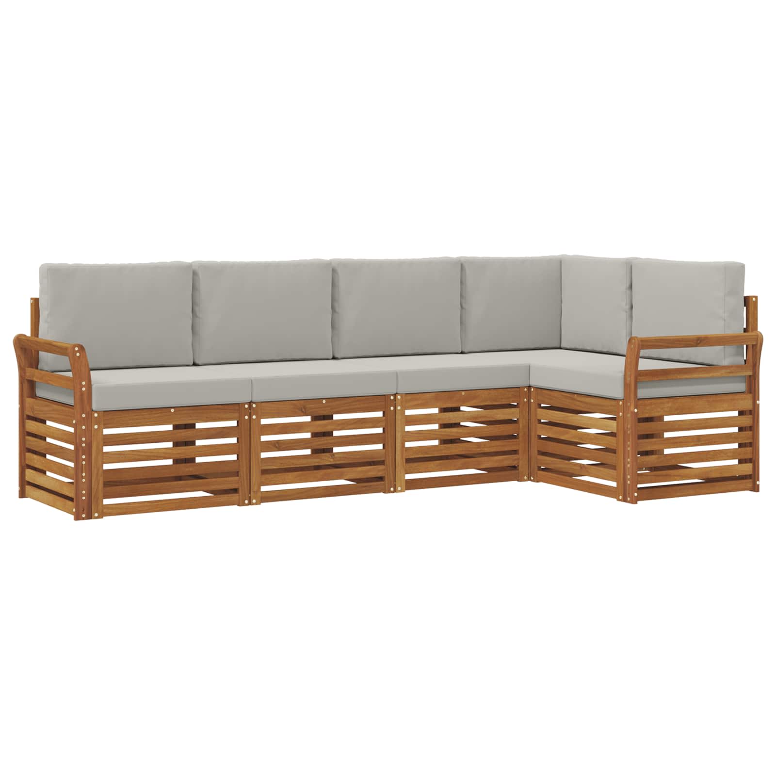 Hoekbank Set 5 pcs Natuurlijk en Lichtgrijs Massief Acaciahout is nu te koop bij PeponiXL, paradijselijk wonen!