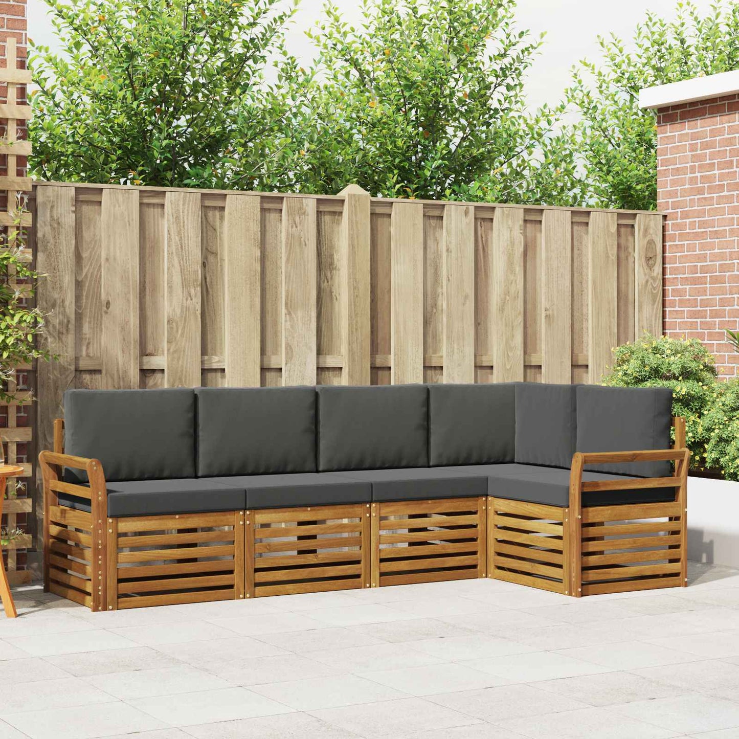 Hoekbank Set 5 pcs Natuurlijk en Antraciet Massief Acaciahout is nu te koop bij PeponiXL, paradijselijk wonen!
