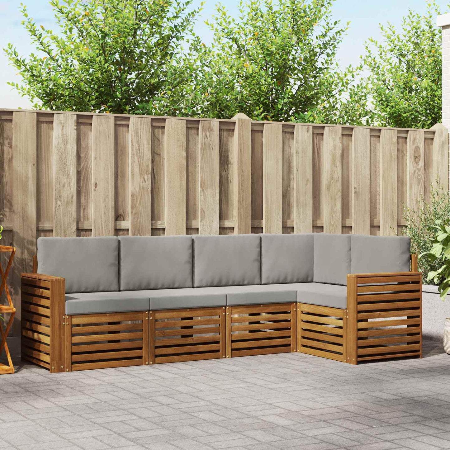 Hoekbank Set 5 pcs Natuurlijk en Lichtgrijs Massief Acaciahout is nu te koop bij PeponiXL, paradijselijk wonen!