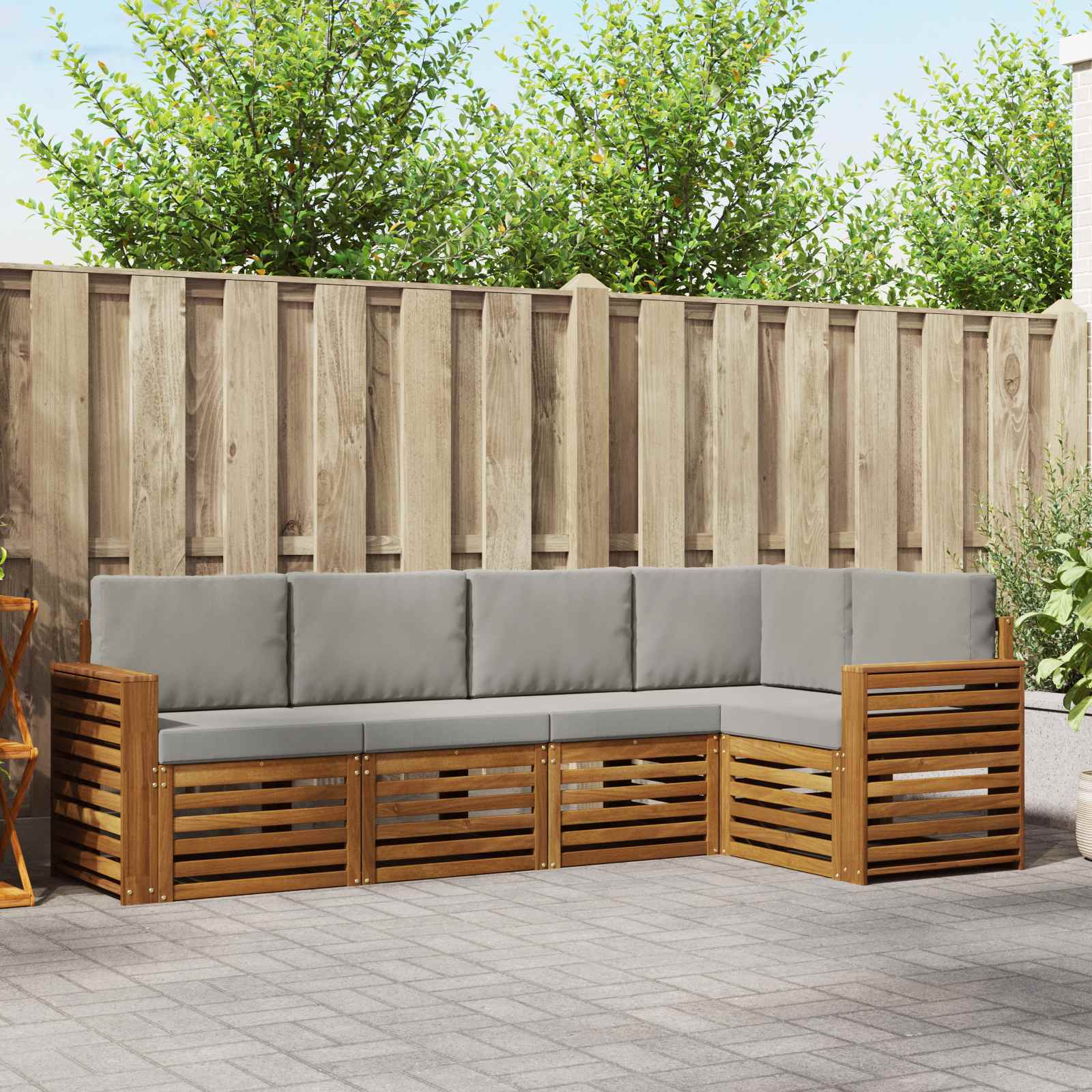 Hoekbank Set 5 pcs Natuurlijk en Lichtgrijs Massief Acaciahout is nu te koop bij PeponiXL, paradijselijk wonen!