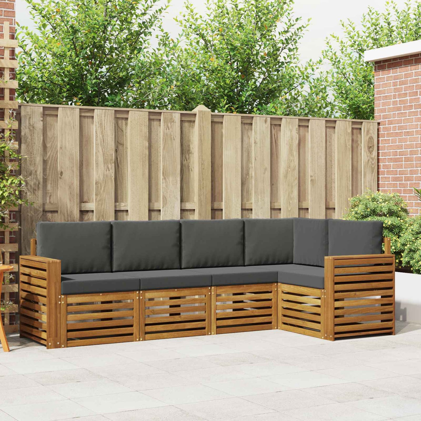 Hoekbank Set 5 pcs Natuurlijk en Antraciet Massief Acaciahout is nu te koop bij PeponiXL, paradijselijk wonen!