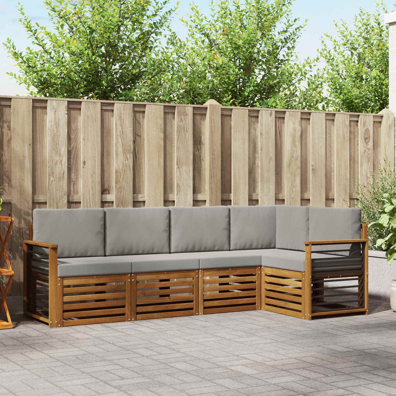 Hoekbank Set 5 pcs Natuurlijk en Lichtgrijs Massief Acaciahout is nu te koop bij PeponiXL, paradijselijk wonen!