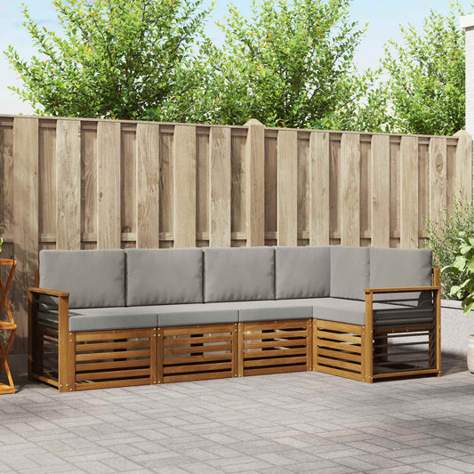 Hoekbank Set 5 pcs Natuurlijk en Lichtgrijs Massief Acaciahout is nu te koop bij PeponiXL, paradijselijk wonen!
