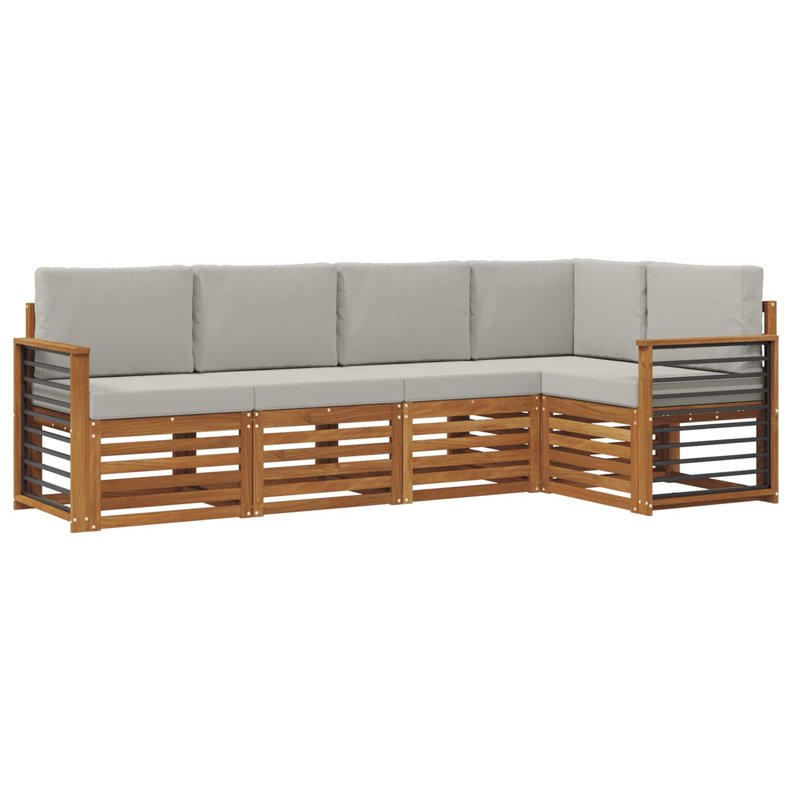 Hoekbank Set 5 pcs Natuurlijk en Lichtgrijs Massief Acaciahout is nu te koop bij PeponiXL, paradijselijk wonen!