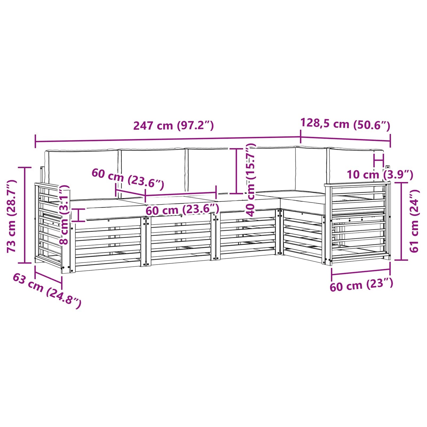 Hoekbank Set 5 pcs Natuurlijk en Lichtgrijs Massief Acaciahout is nu te koop bij PeponiXL, paradijselijk wonen!