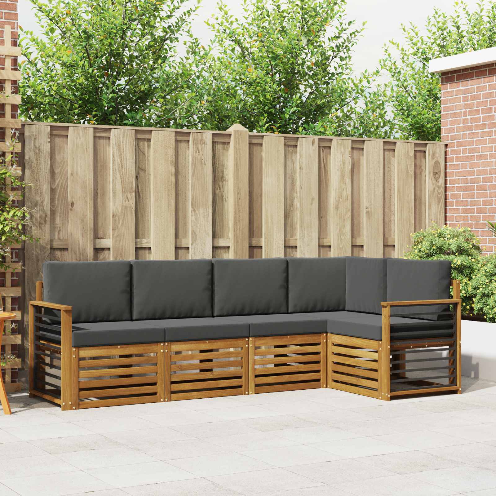 Hoekbank Set 5 pcs Natuurlijk en Antraciet Massief Acaciahout is nu te koop bij PeponiXL, paradijselijk wonen!