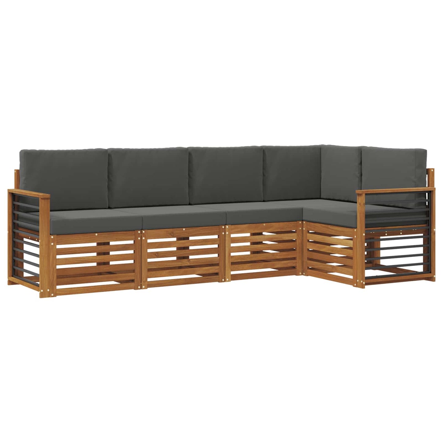 Hoekbank Set 5 pcs Natuurlijk en Antraciet Massief Acaciahout is nu te koop bij PeponiXL, paradijselijk wonen!