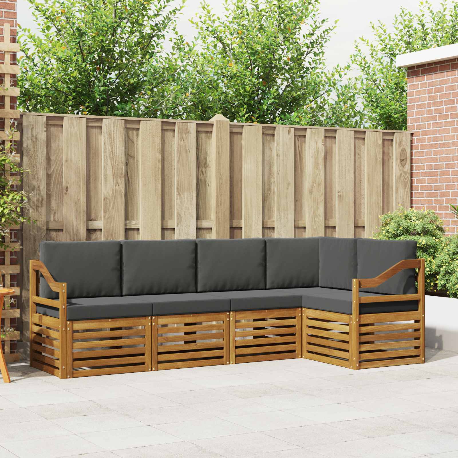 Hoekbank Set 5 pcs Natuurlijk en Antraciet Massief Acaciahout is nu te koop bij PeponiXL, paradijselijk wonen!