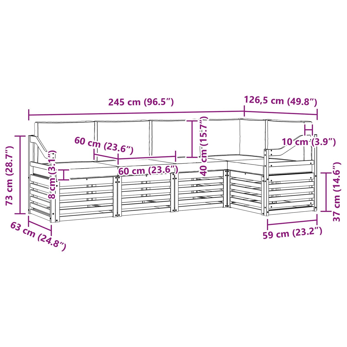 Hoekbank Set 5 pcs Natuurlijk en Antraciet Massief Acaciahout is nu te koop bij PeponiXL, paradijselijk wonen!