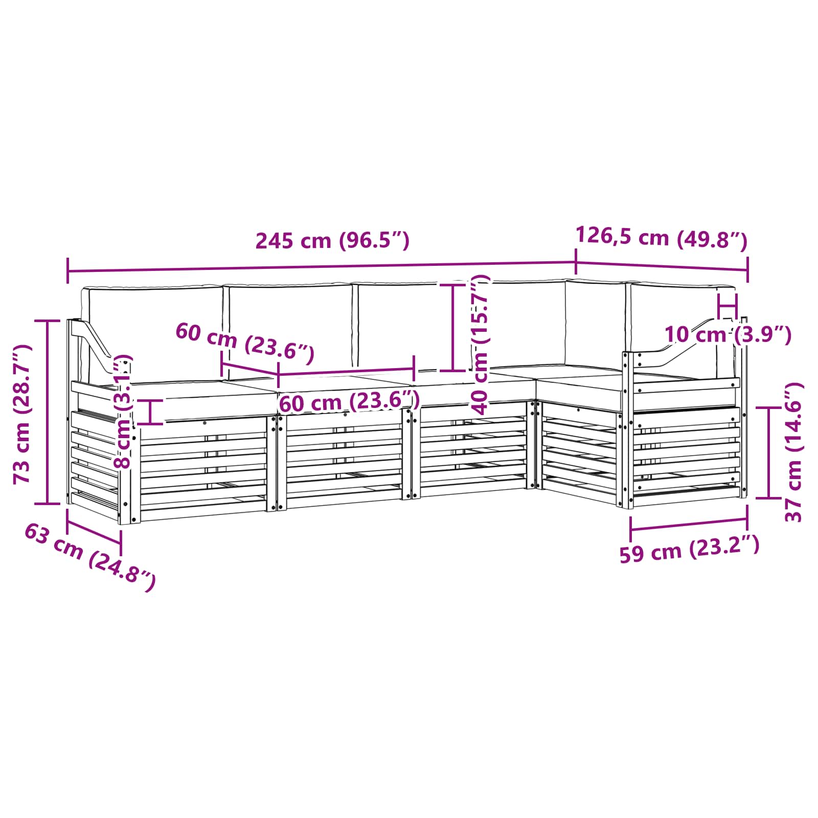 Hoekbank Set 5 pcs Natuurlijk en Antraciet Massief Acaciahout is nu te koop bij PeponiXL, paradijselijk wonen!