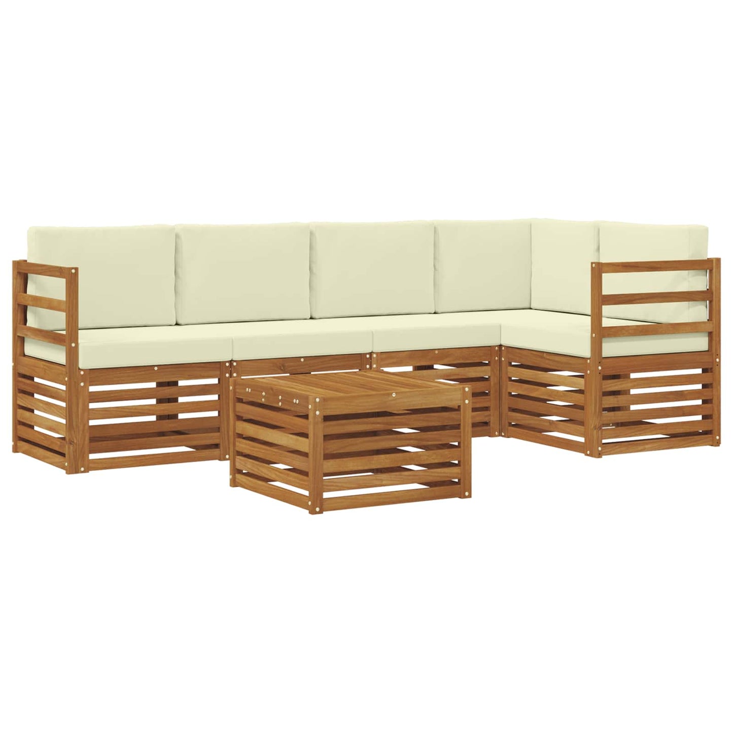 Hoekbank Set 6 pcs Natuurlijk en Crème Massief Acaciahout is nu te koop bij PeponiXL, paradijselijk wonen!