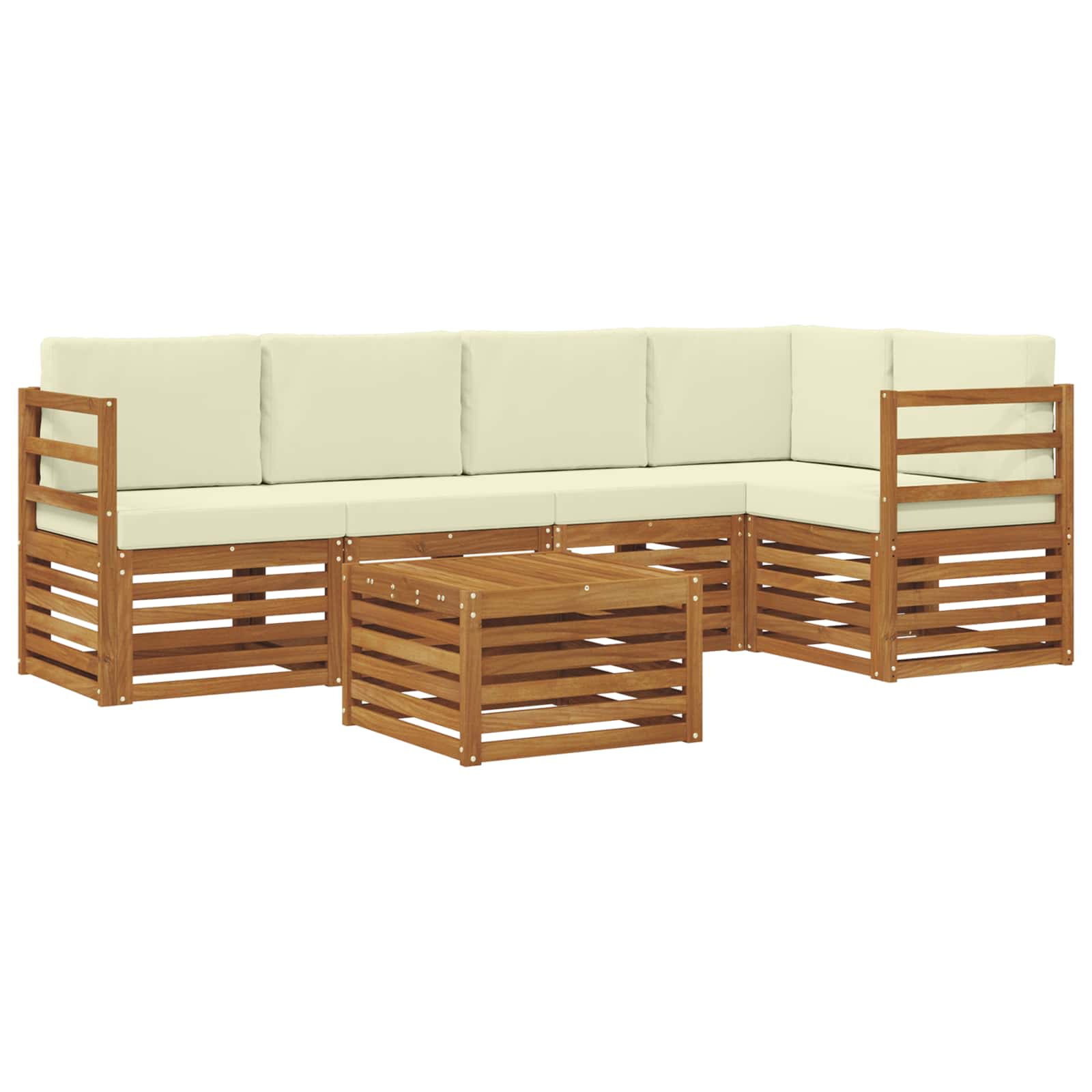 Hoekbank Set 6 pcs Natuurlijk en Crème Massief Acaciahout is nu te koop bij PeponiXL, paradijselijk wonen!