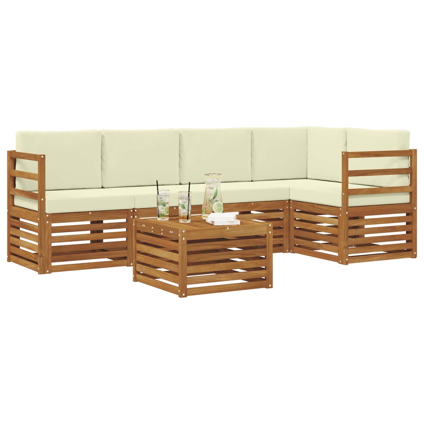 Hoekbank Set 6 pcs Natuurlijk en Crème Massief Acaciahout is nu te koop bij PeponiXL, paradijselijk wonen!